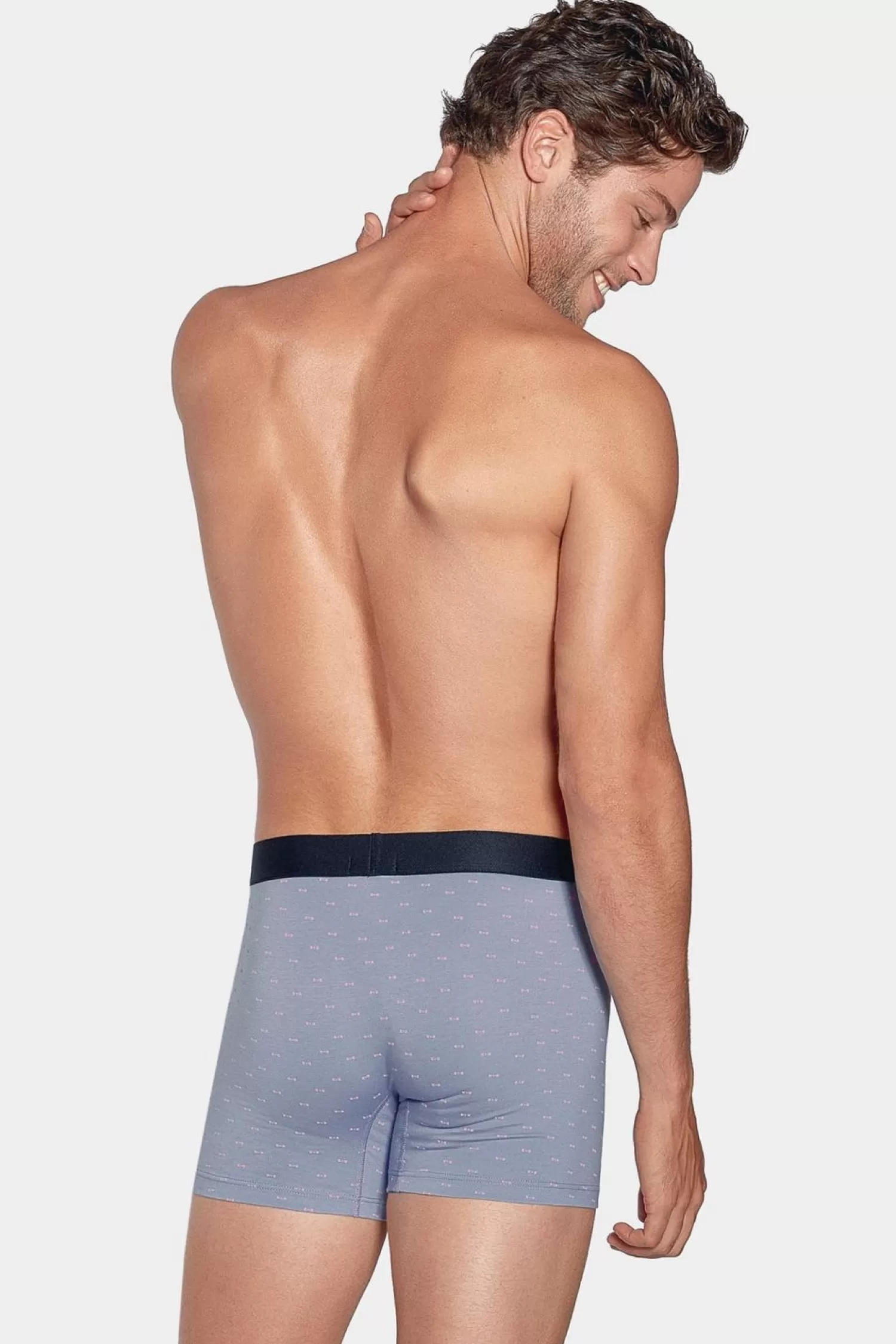 Eden Park Boxer A Micro Motifs Noeud Papillon Gris Et Rose En Coton Stretch-Homme Sous-Vêtements