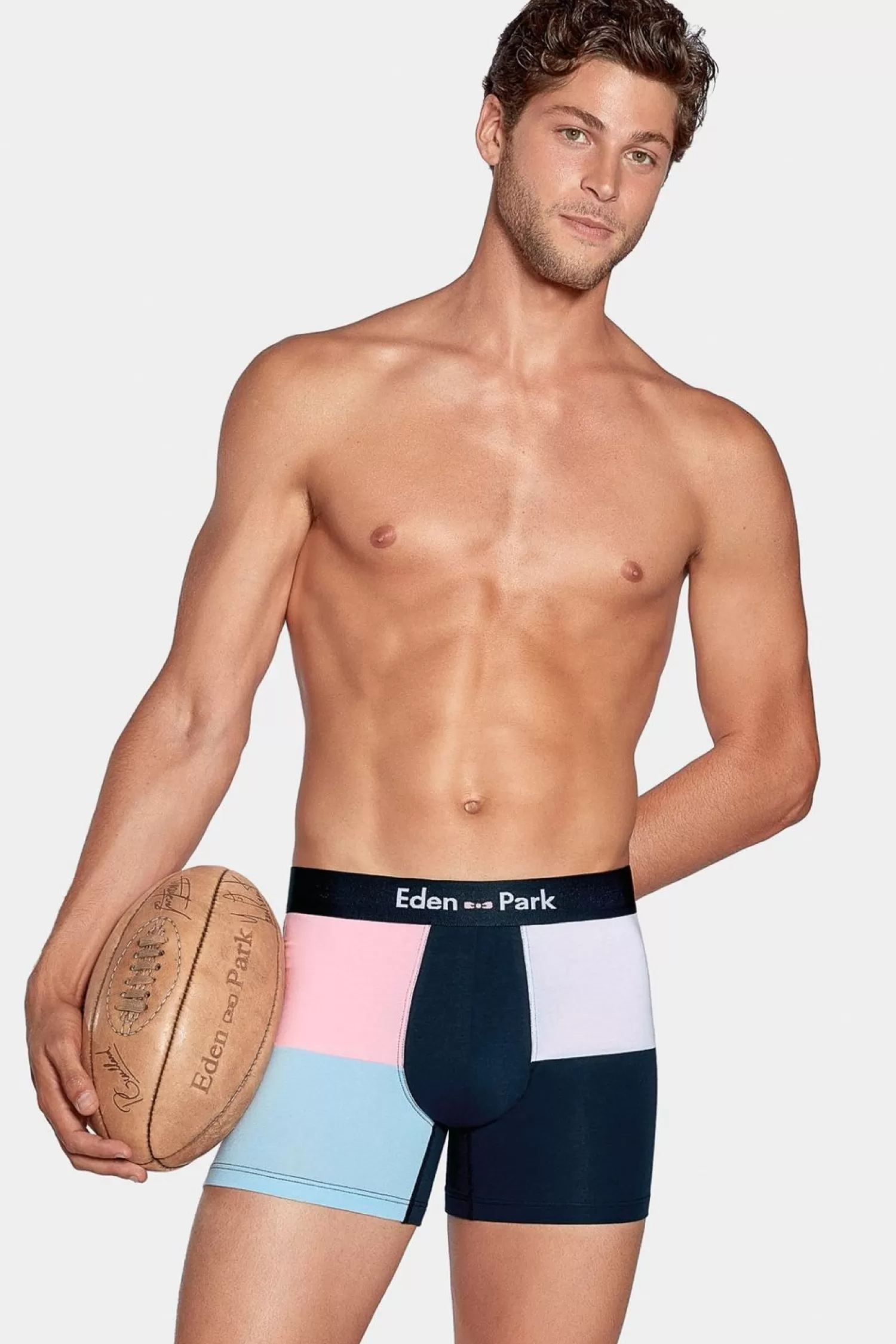 Eden Park Boxer Colorblock Marine Rose, Ciel Et Blanc En Coton Stretch-Homme Sous-Vêtements