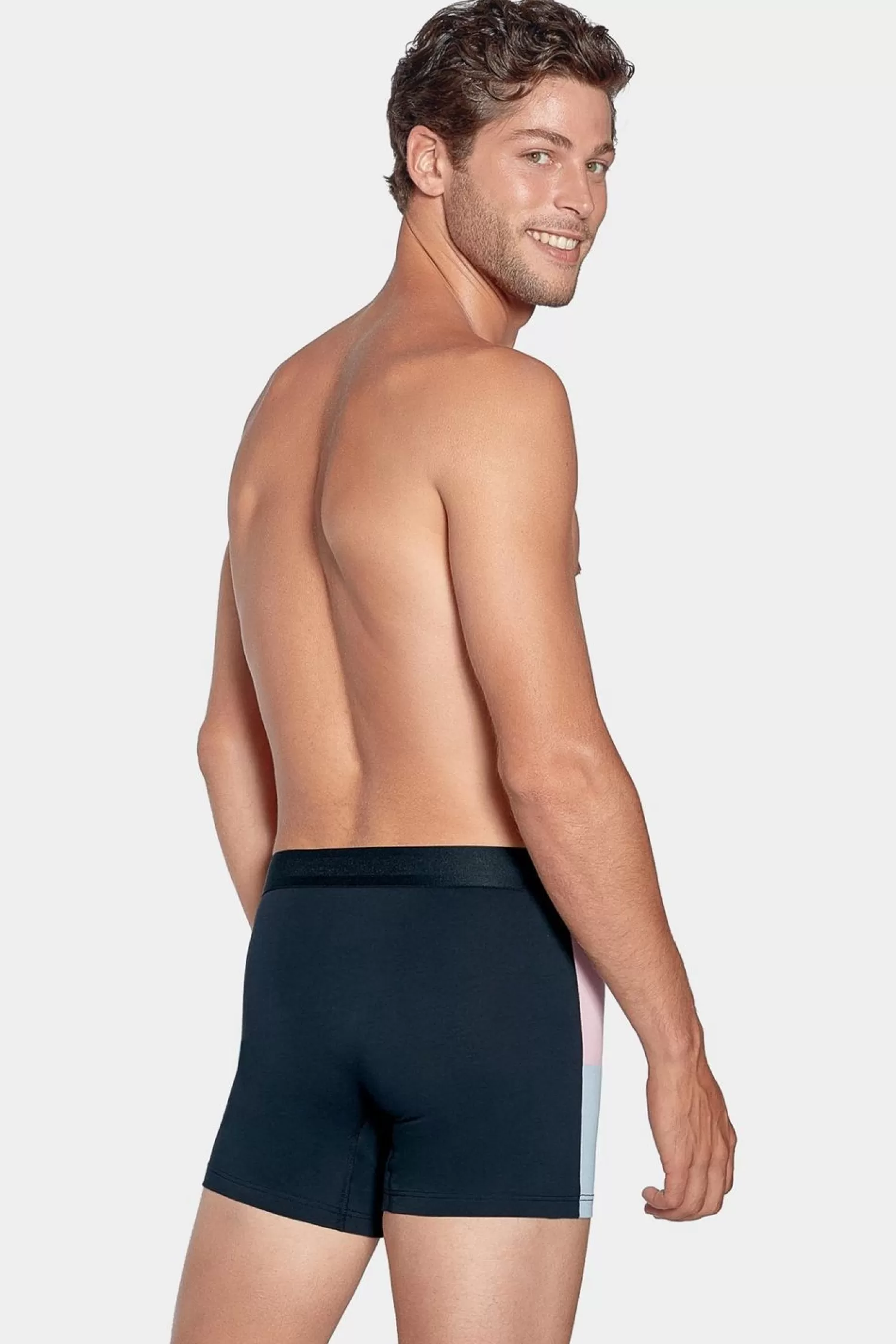 Eden Park Boxer Colorblock Marine Rose, Ciel Et Blanc En Coton Stretch-Homme Sous-Vêtements