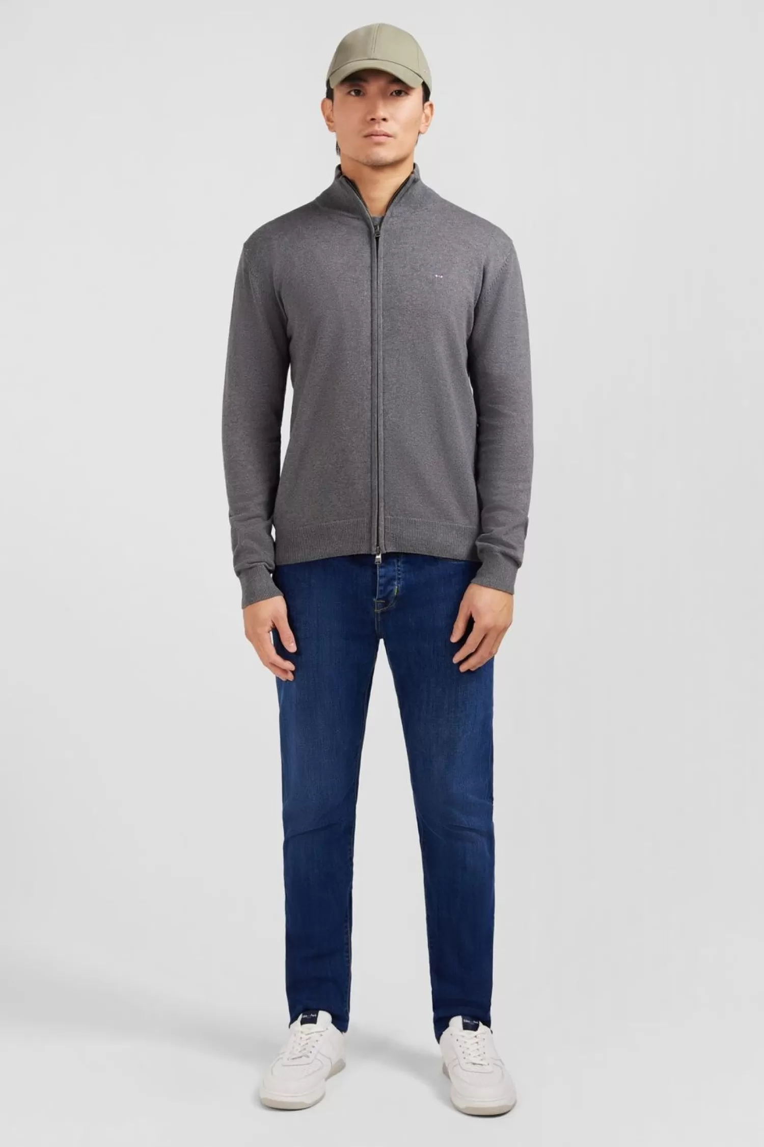 Eden Park Cardigan Gris Zippe En Coton-Homme Cardigans