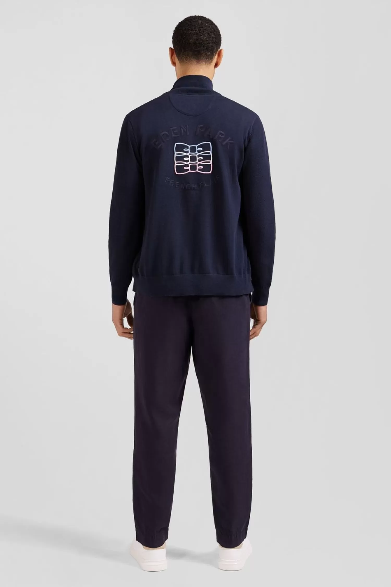 Eden Park Cardigan Zippe Marine En Coton Embleme Tricolore-Homme Cardigans