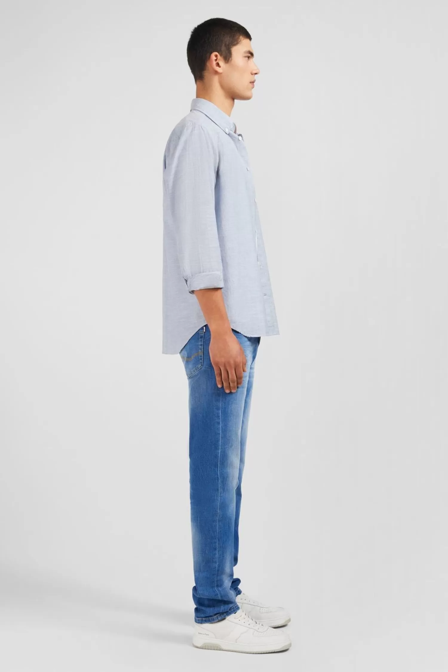 chemise_bleue_en_coton_dobby_4.webp Eden Park Chemise Bleue En Coton Dobby-Homme Chemises