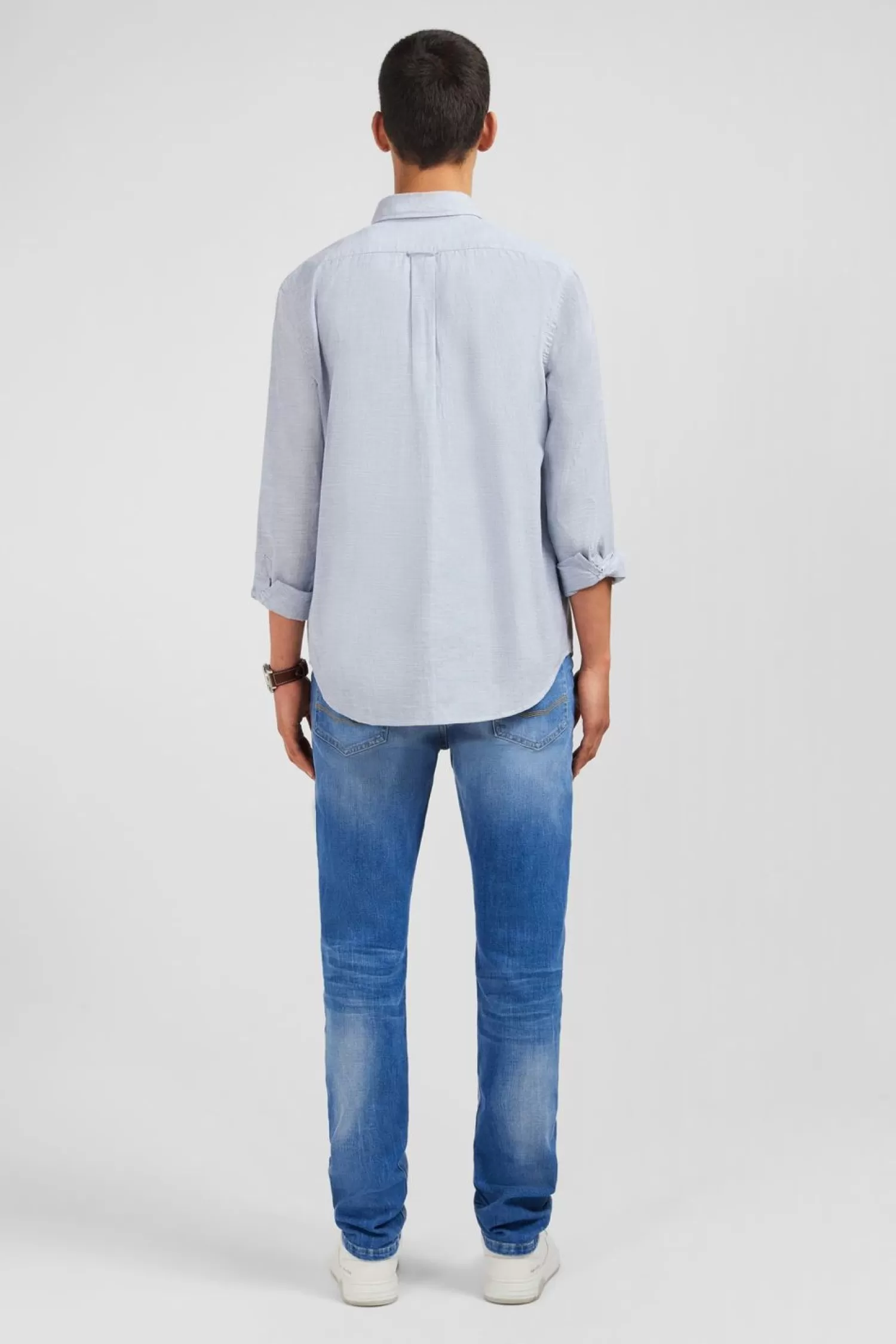 chemise_bleue_en_coton_dobby_5.webp Eden Park Chemise Bleue En Coton Dobby-Homme Chemises