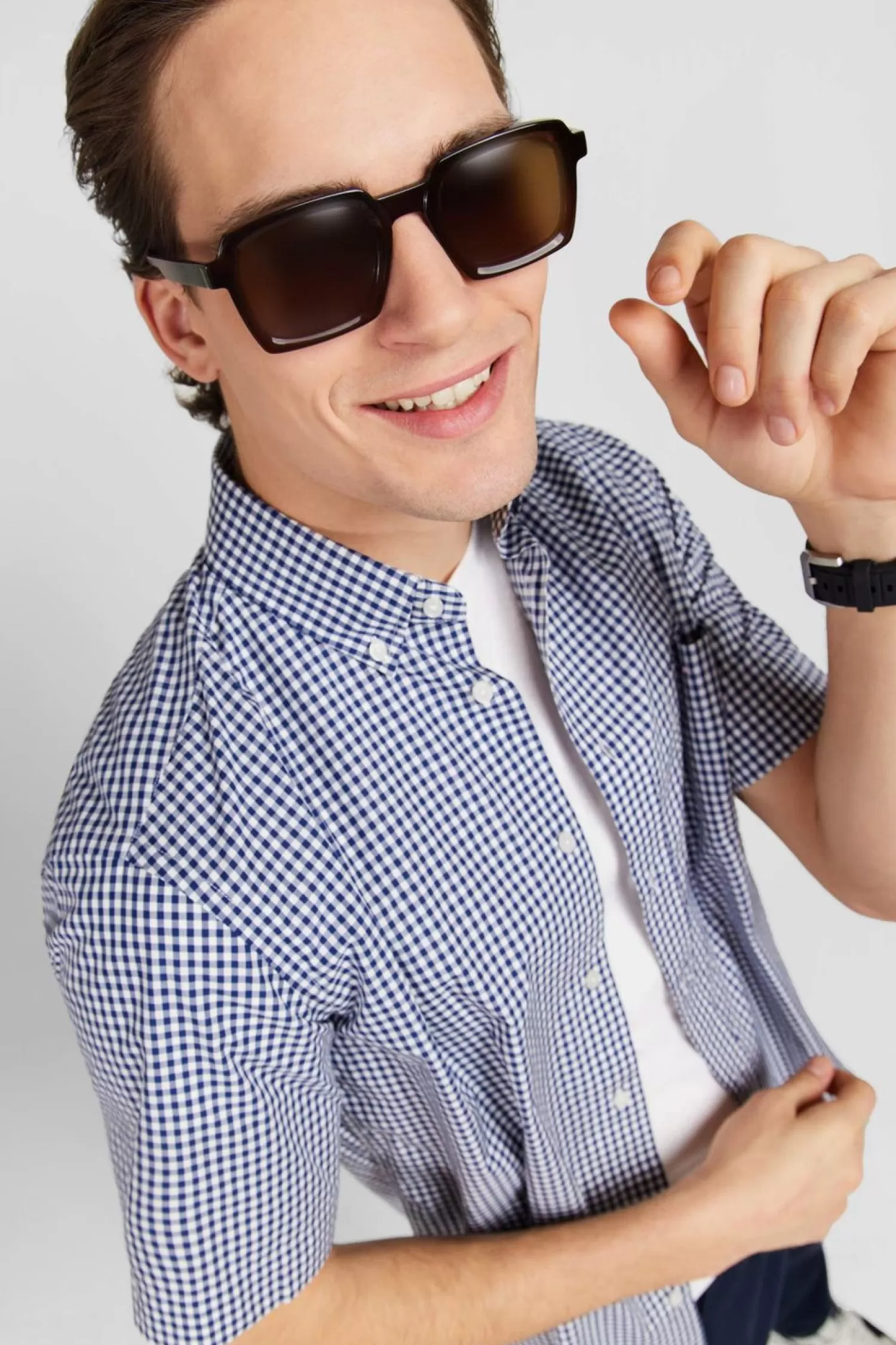 chemisette_bleu_fonce_a_carreaux_2.webp Eden Park Chemisette Bleu Fonce A Carreaux-Homme Chemisettes