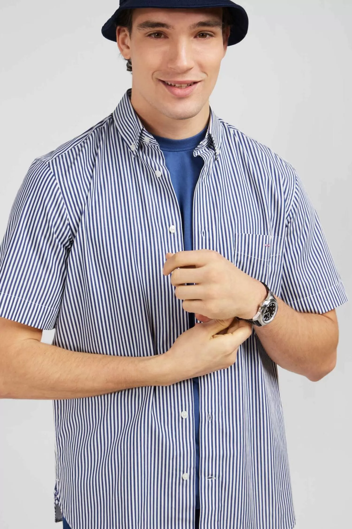 chemisette_bleu_fonce_a_rayures_2.webp Eden Park Chemisette Bleu Fonce A Rayures-Homme Chemisettes