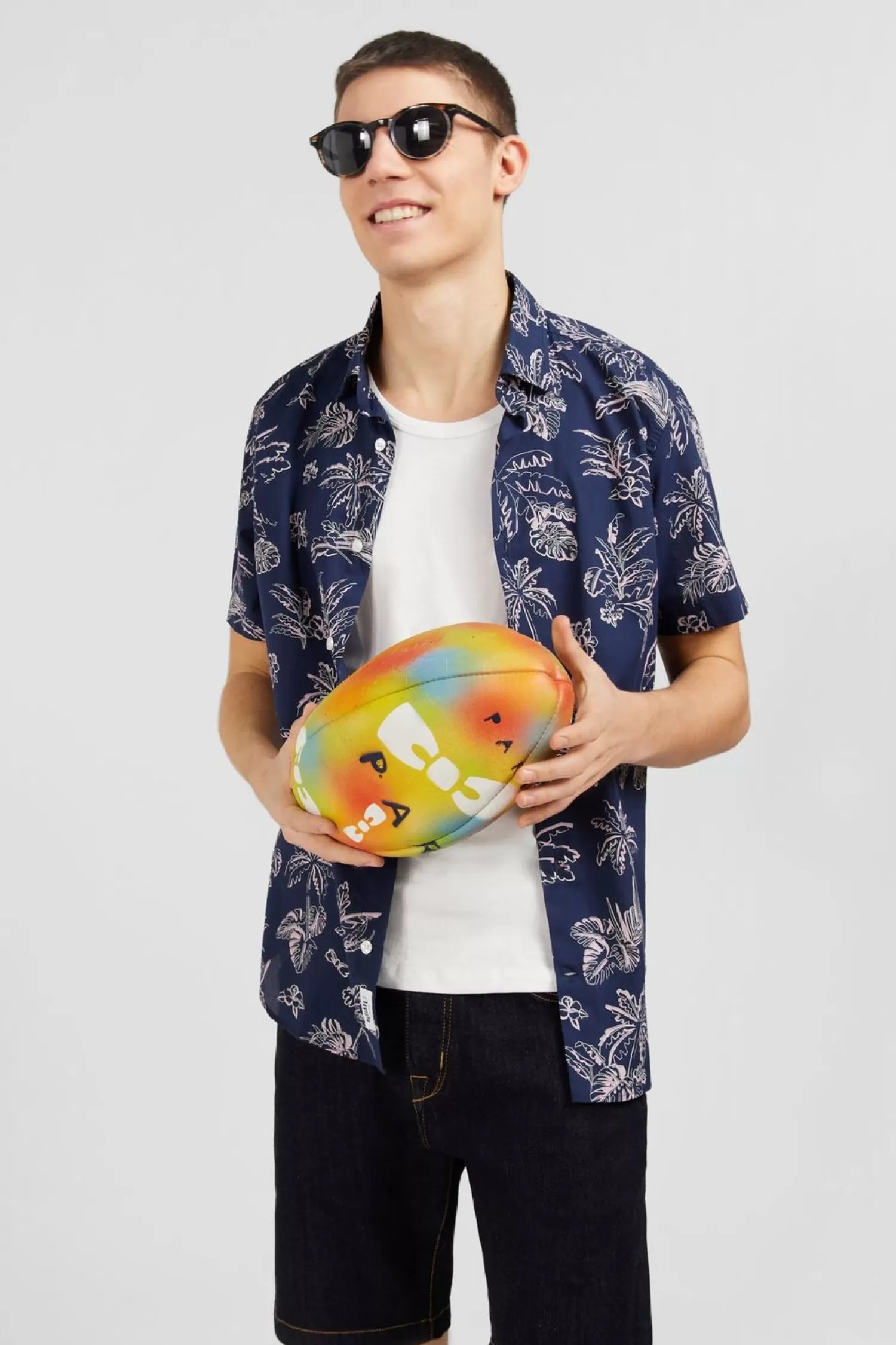 Eden Park Chemisette Bleu Marine Imprime Exclusif Feuilles-Homme Chemisettes