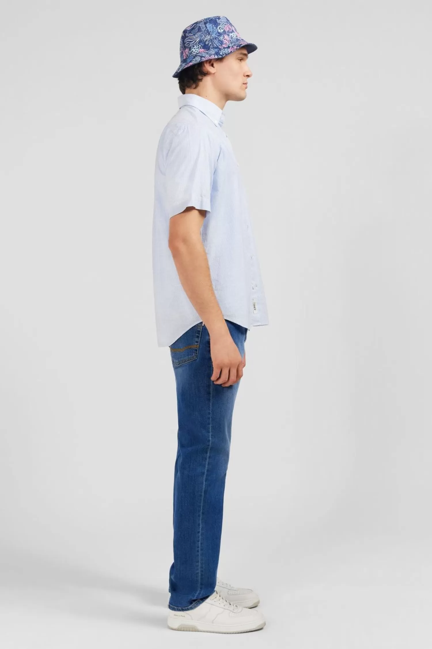 chemisette_rayee_bleue_en_coton_dobby_2.webp Eden Park Chemisette Rayee Bleue En Coton Dobby-Homme Chemisettes