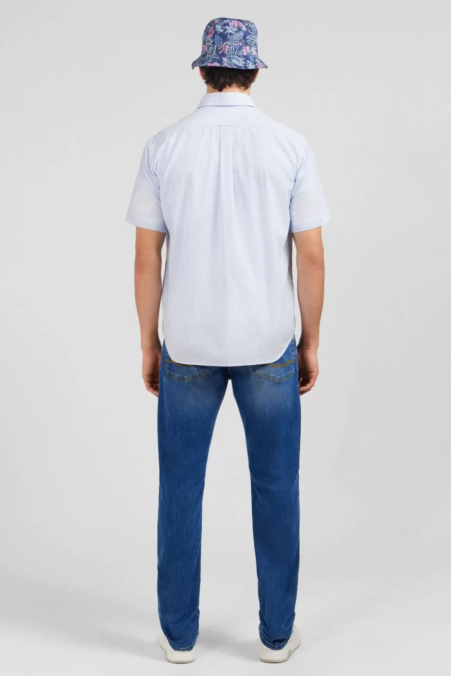 chemisette_rayee_bleue_en_coton_dobby_3.webp Eden Park Chemisette Rayee Bleue En Coton Dobby-Homme Chemisettes