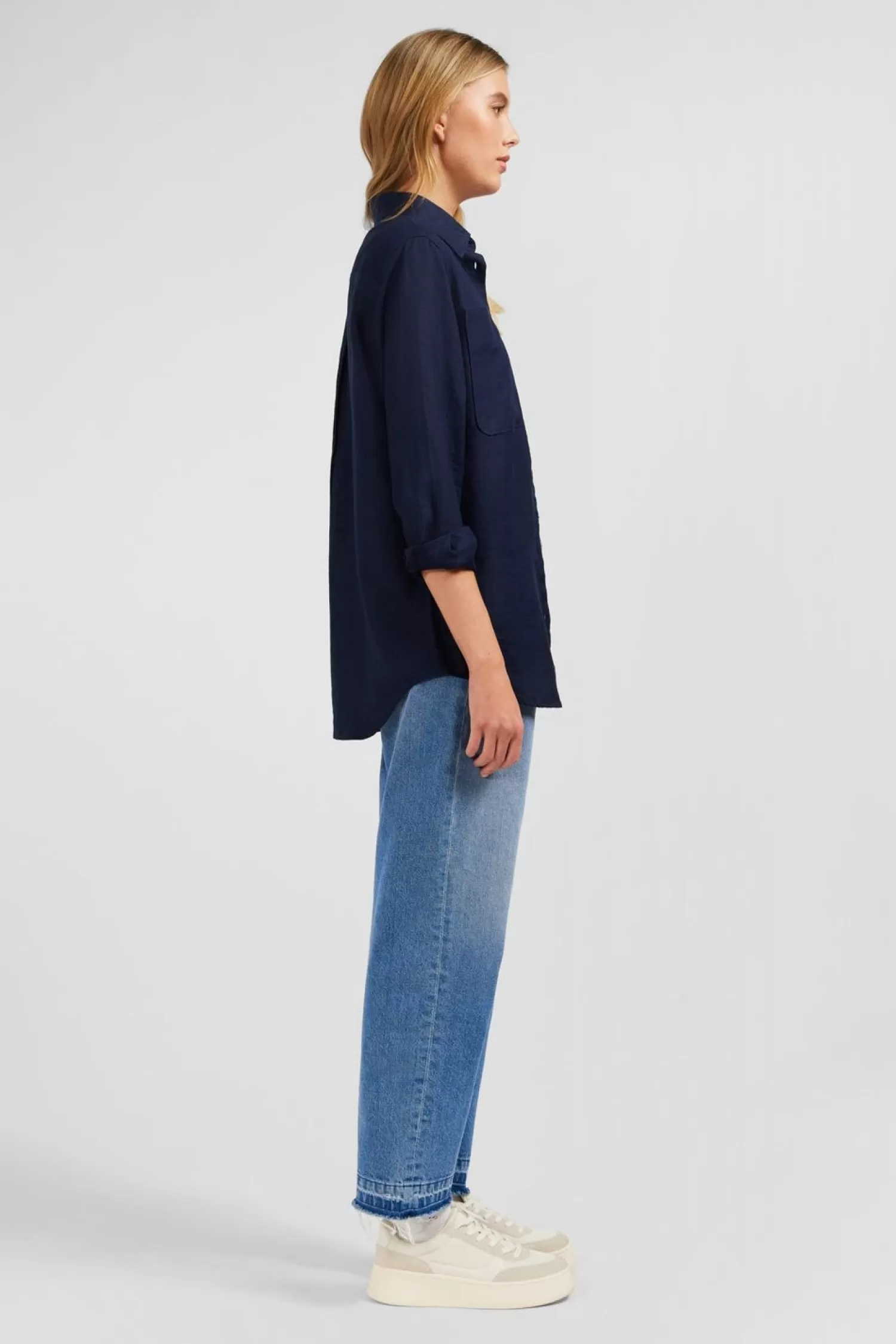 chemisier_bleu_marine_uni_3.webp Eden Park Chemisier Bleu Marine Uni-Femme Chemises