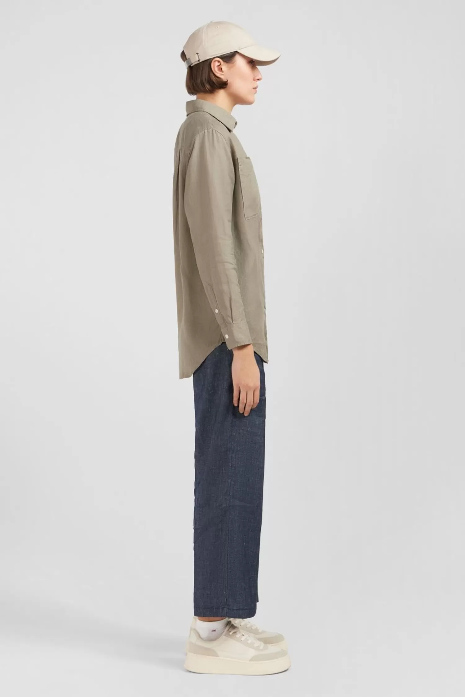 chemisier_kaki_uni_3.webp Eden Park Chemisier Kaki Uni-Femme Chemises