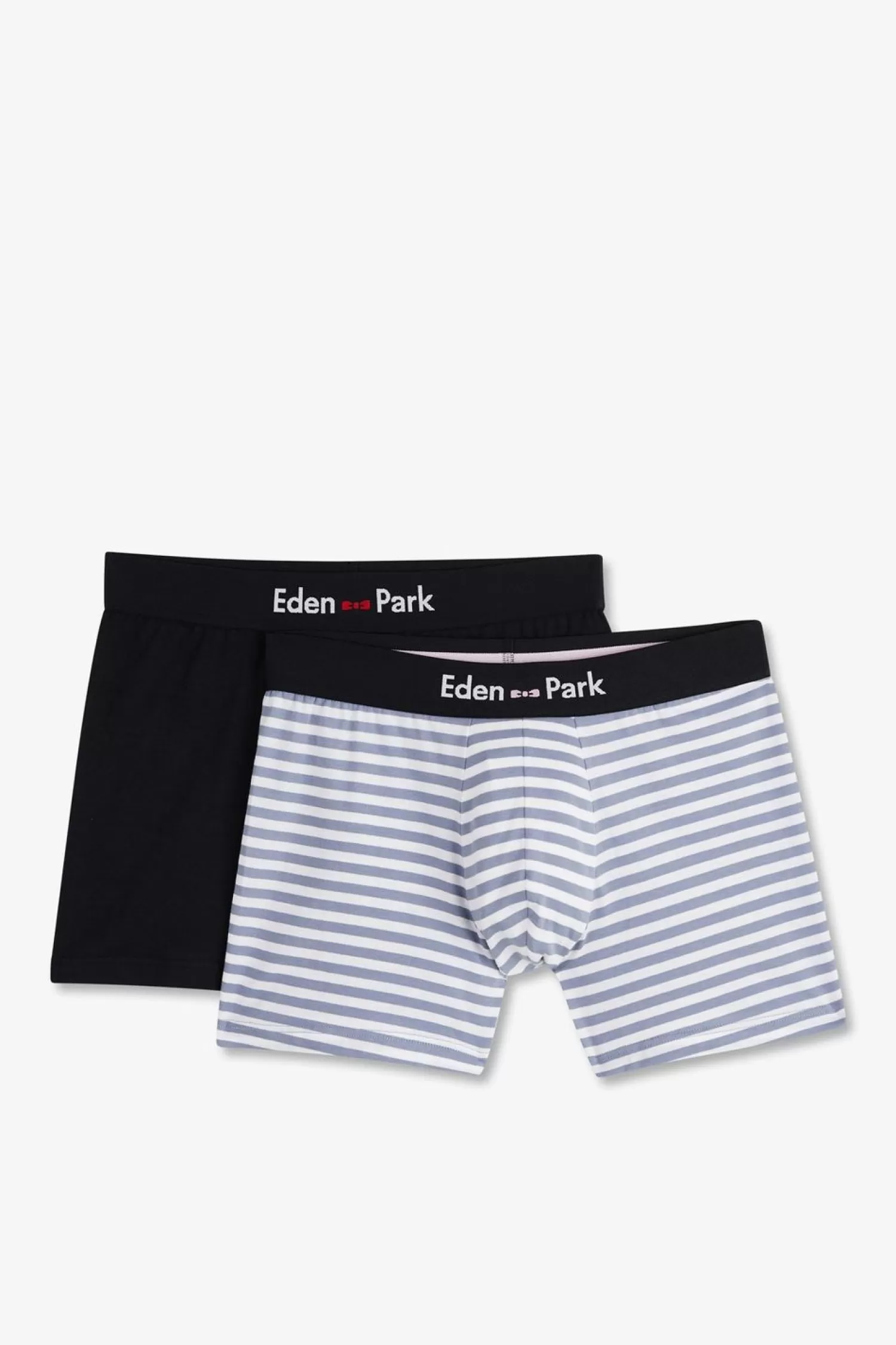 Eden Park Pack De 2 Boxers Blanc Rayures Bleu Ciel Et Uni Bleu Fonce-Homme Sous-Vêtements