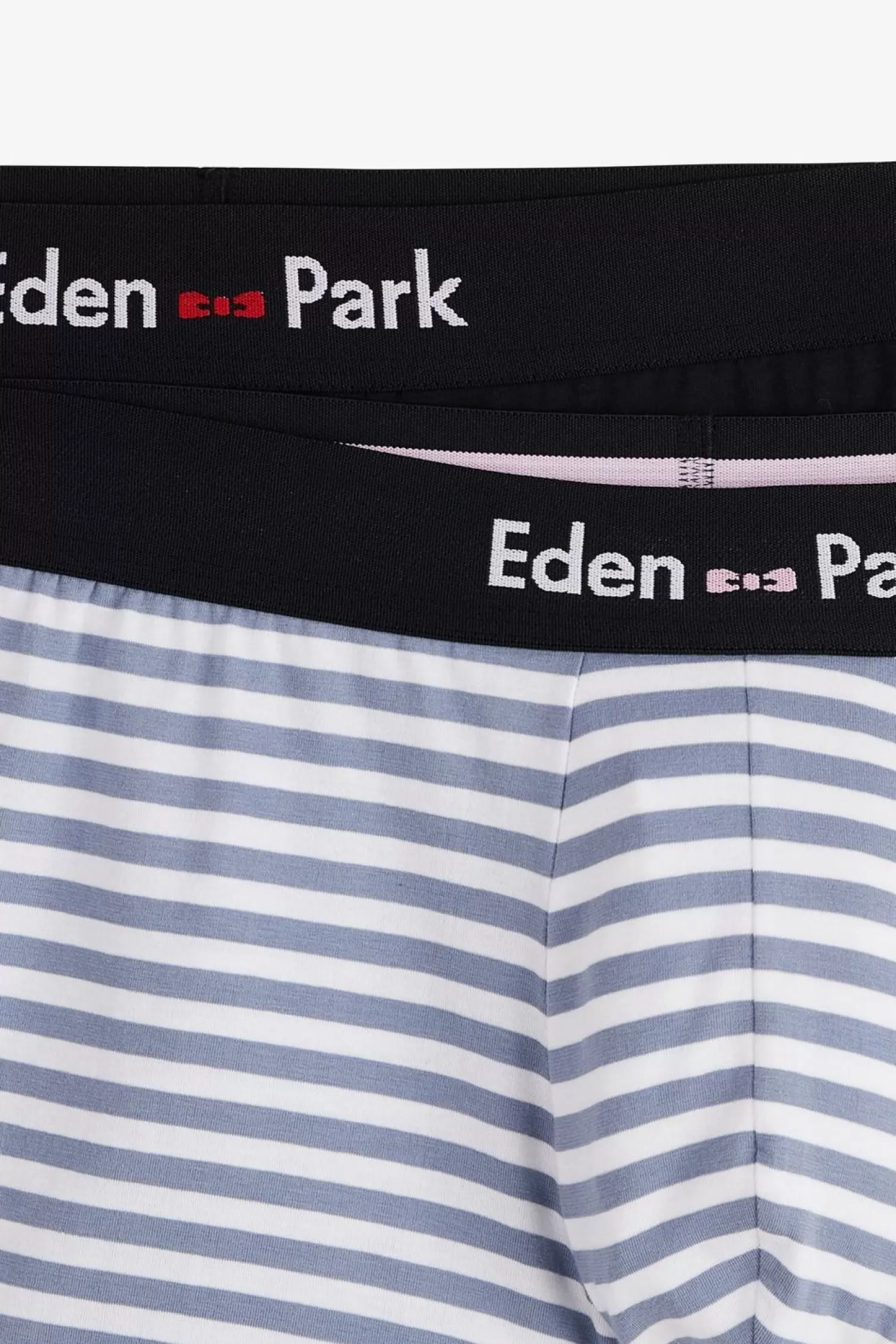 Eden Park Pack De 2 Boxers Blanc Rayures Bleu Ciel Et Uni Bleu Fonce-Homme Sous-Vêtements