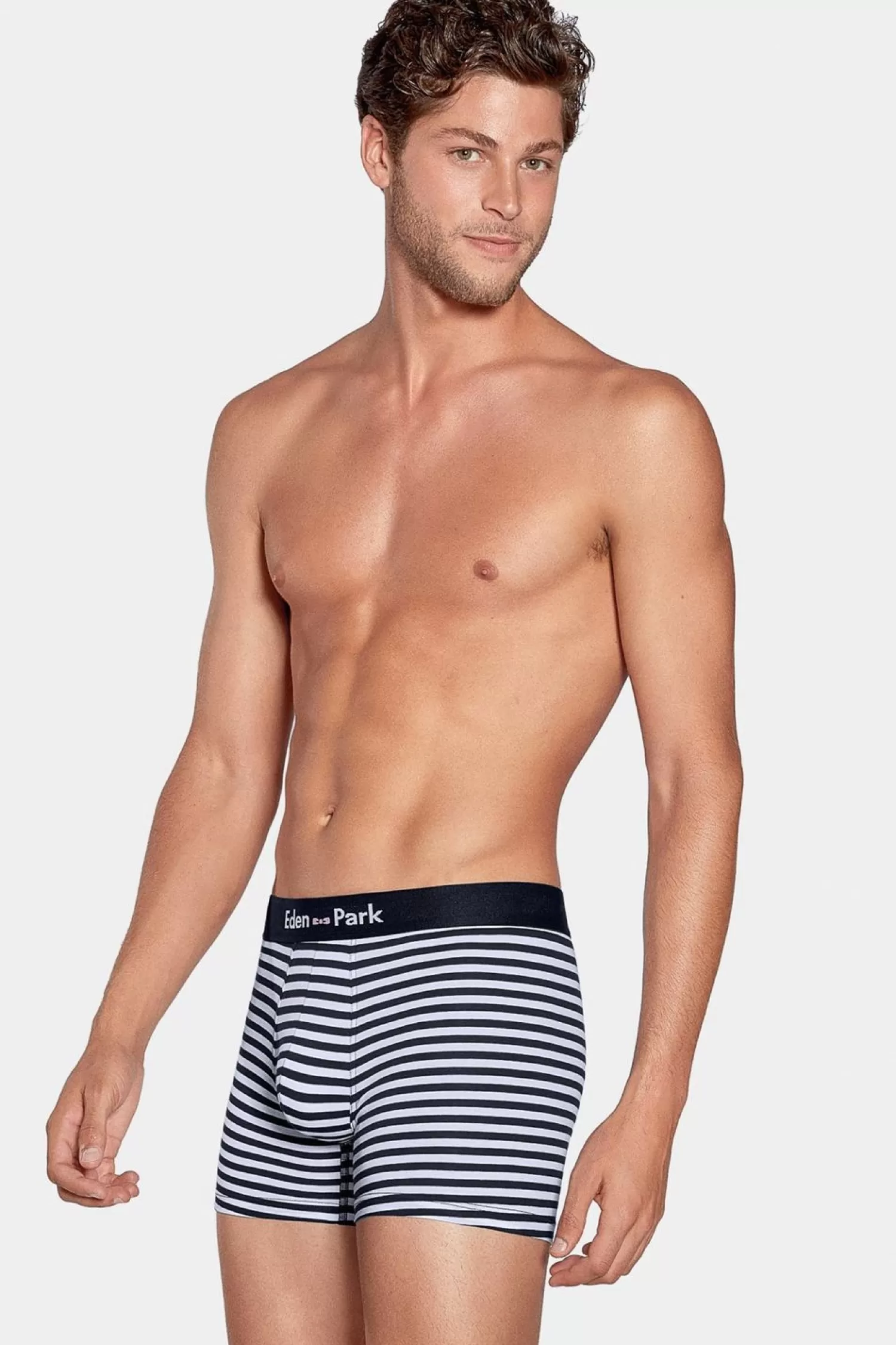 Eden Park Pack De 2 Boxers Blanc Rayures Bleu Marine Et Uni Bleu Fonce-Homme Sous-Vêtements
