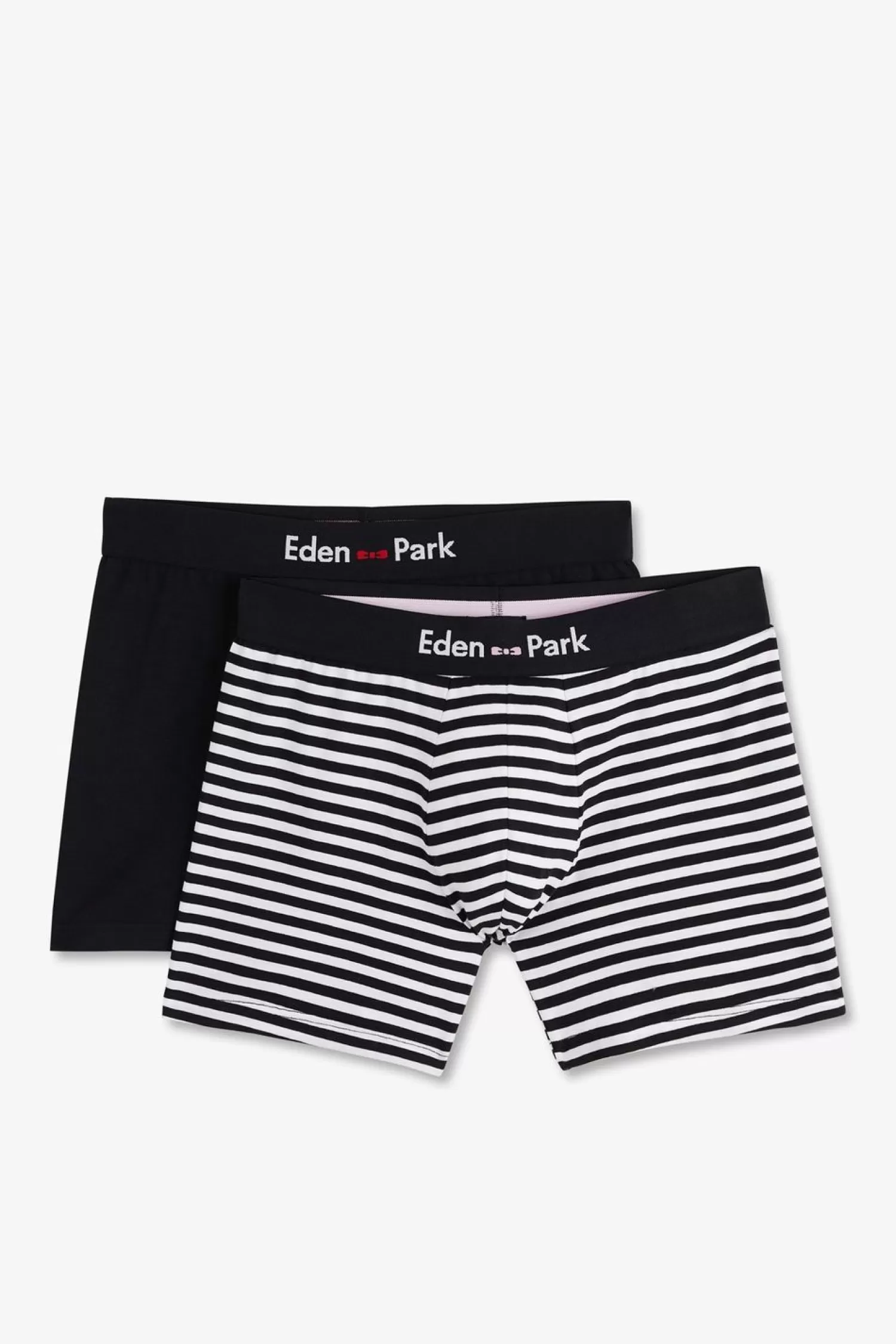 Eden Park Pack De 2 Boxers Blanc Rayures Bleu Marine Et Uni Bleu Fonce-Homme Sous-Vêtements