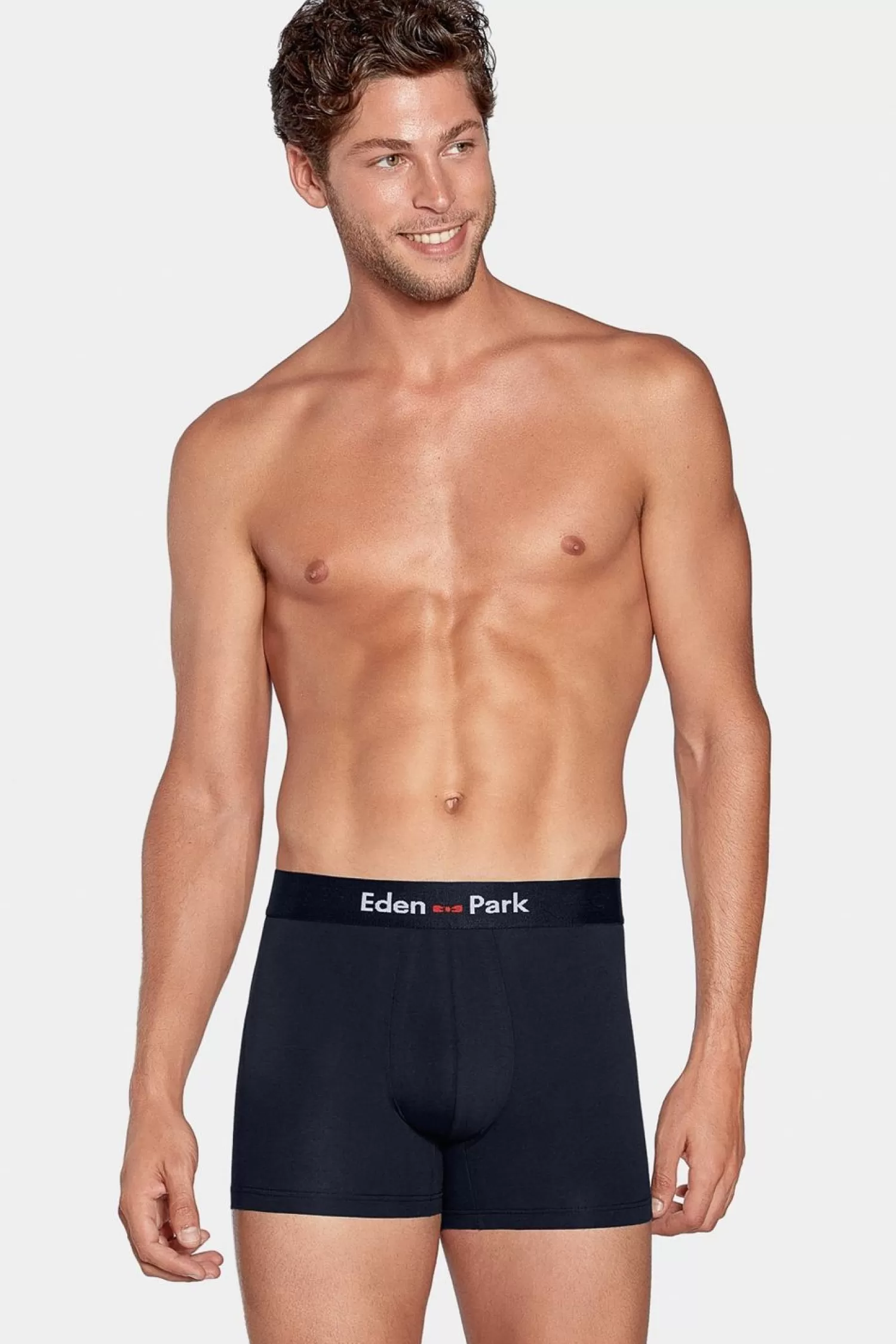 Eden Park Pack De 2 Boxers Blanc Rayures Bleu Marine Et Uni Bleu Fonce-Homme Sous-Vêtements