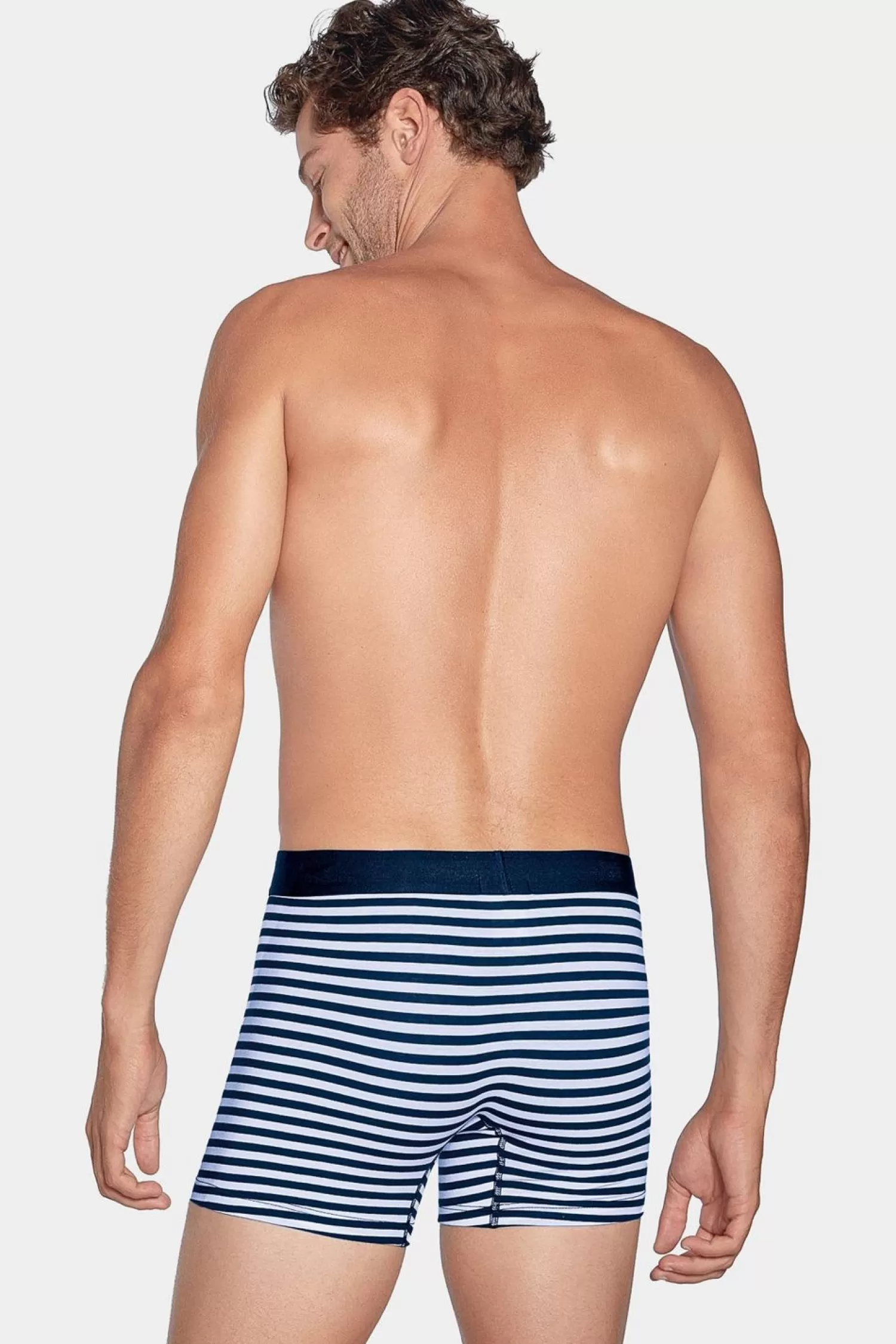 Eden Park Pack De 2 Boxers Blanc Rayures Bleu Marine Et Uni Bleu Fonce-Homme Sous-Vêtements