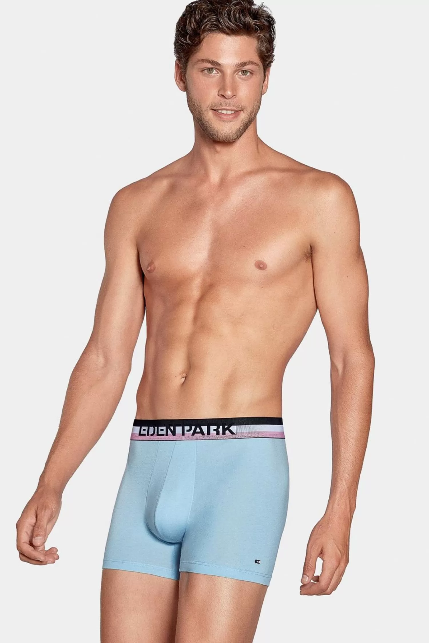 Eden Park Pack De 2 Boxers Bleu Ciel Et Bleu Uni Ceinture Contrastante-Homme Sous-Vêtements