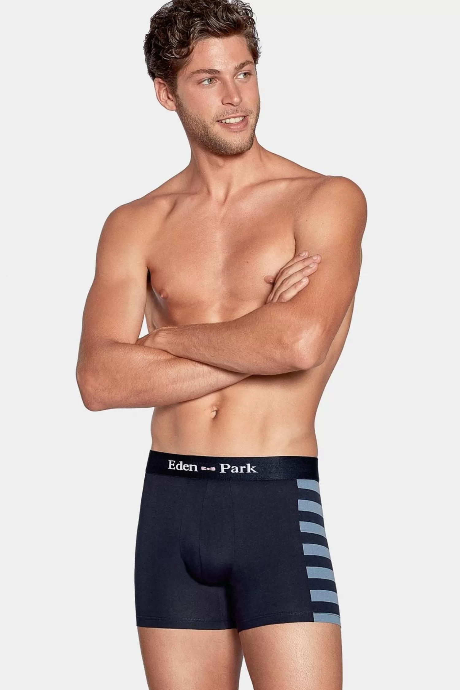 Eden Park Pack De 2 Boxers Bleu Marine Details Rayures Et Uni-Homme Sous-Vêtements