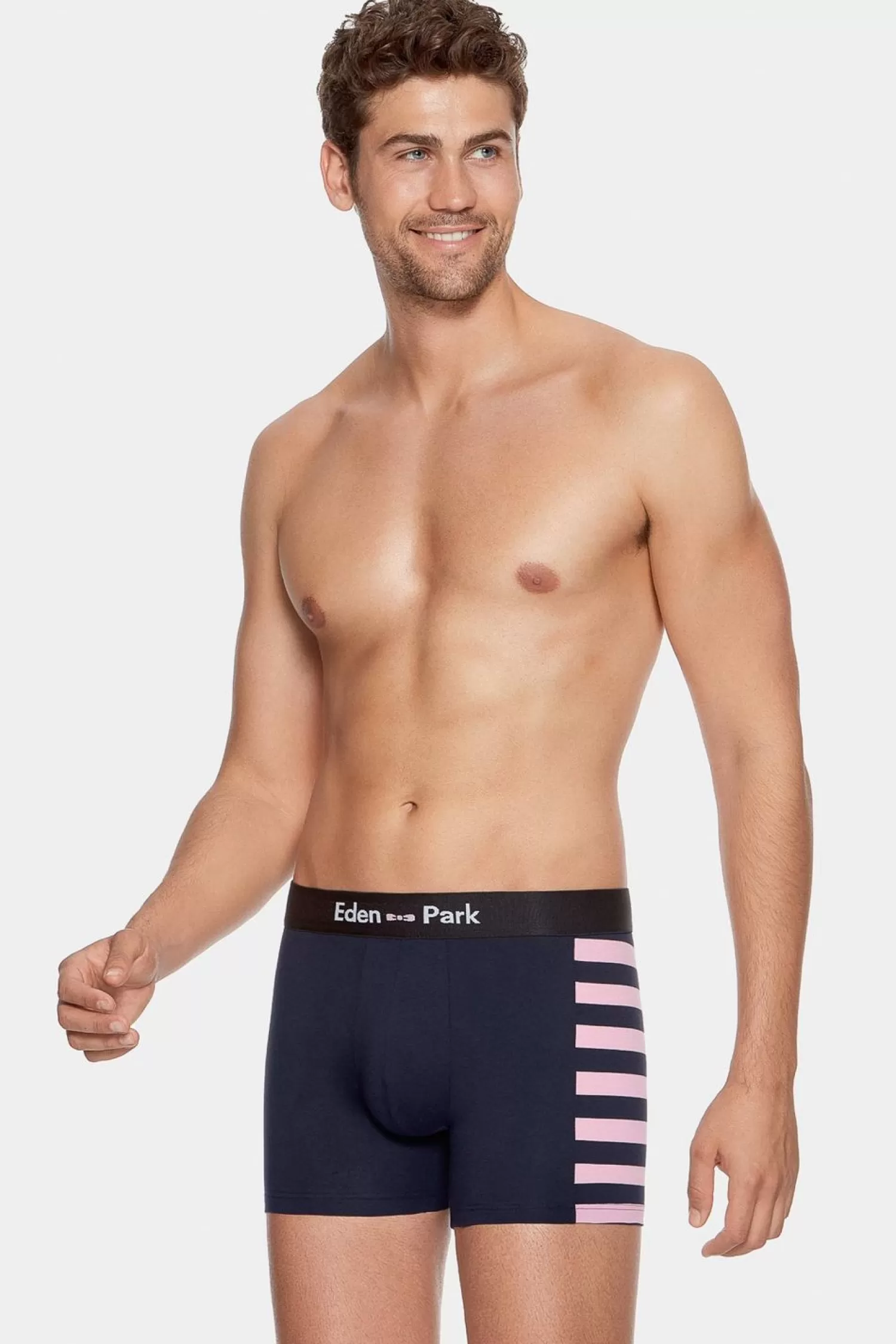 Eden Park Pack De 2 Boxers Bleu Marine Details Rayures Et Uni-Homme Sous-Vêtements