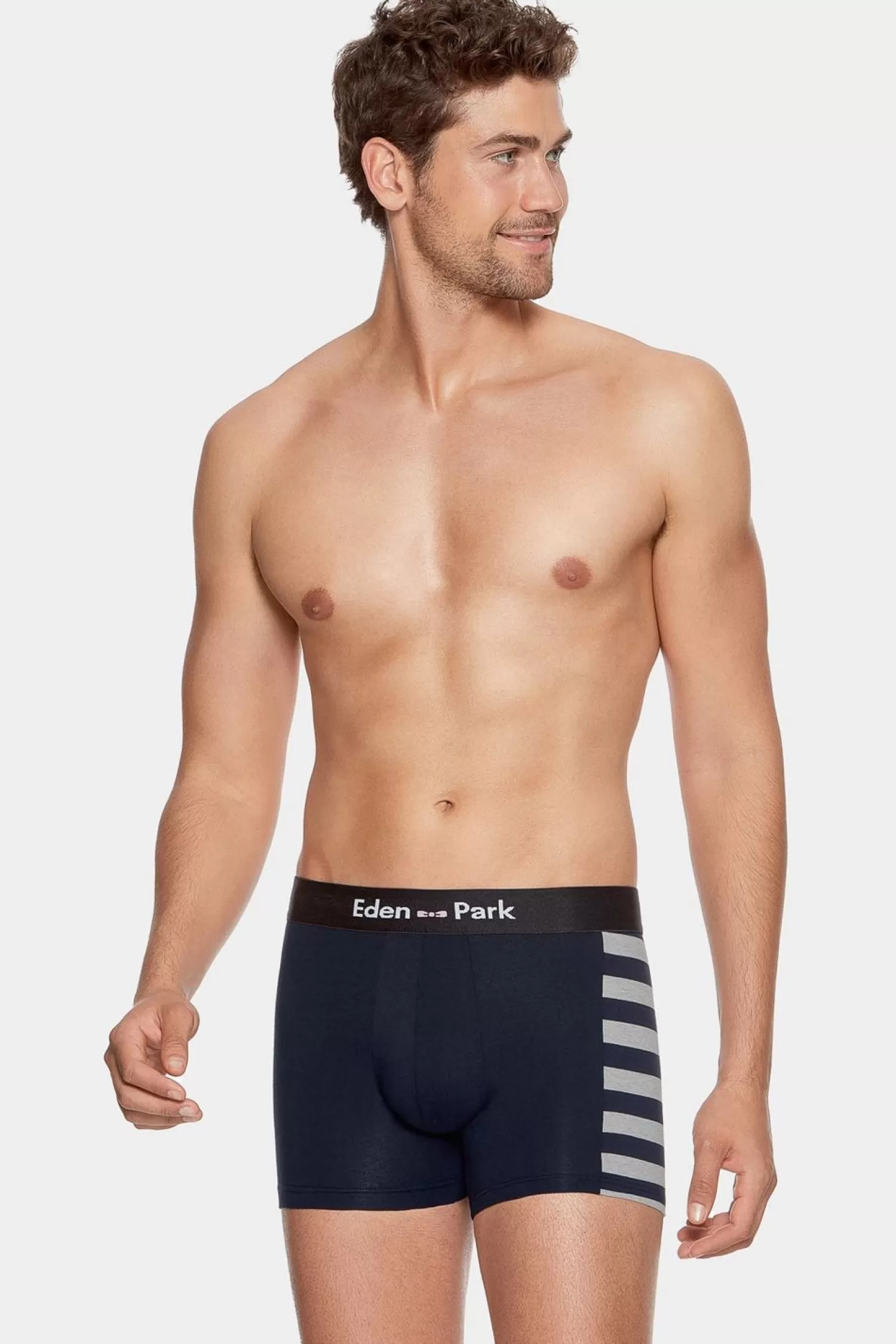 Eden Park Pack De 2 Boxers Bleu Marine Details Rayures Et Uni-Homme Sous-Vêtements