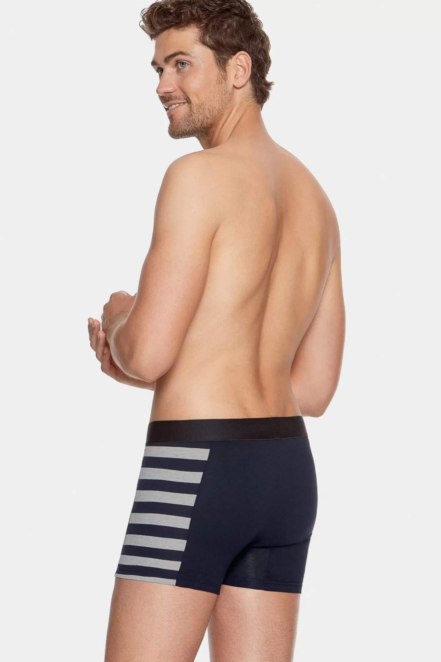 Eden Park Pack De 2 Boxers Bleu Marine Details Rayures Et Uni-Homme Sous-Vêtements