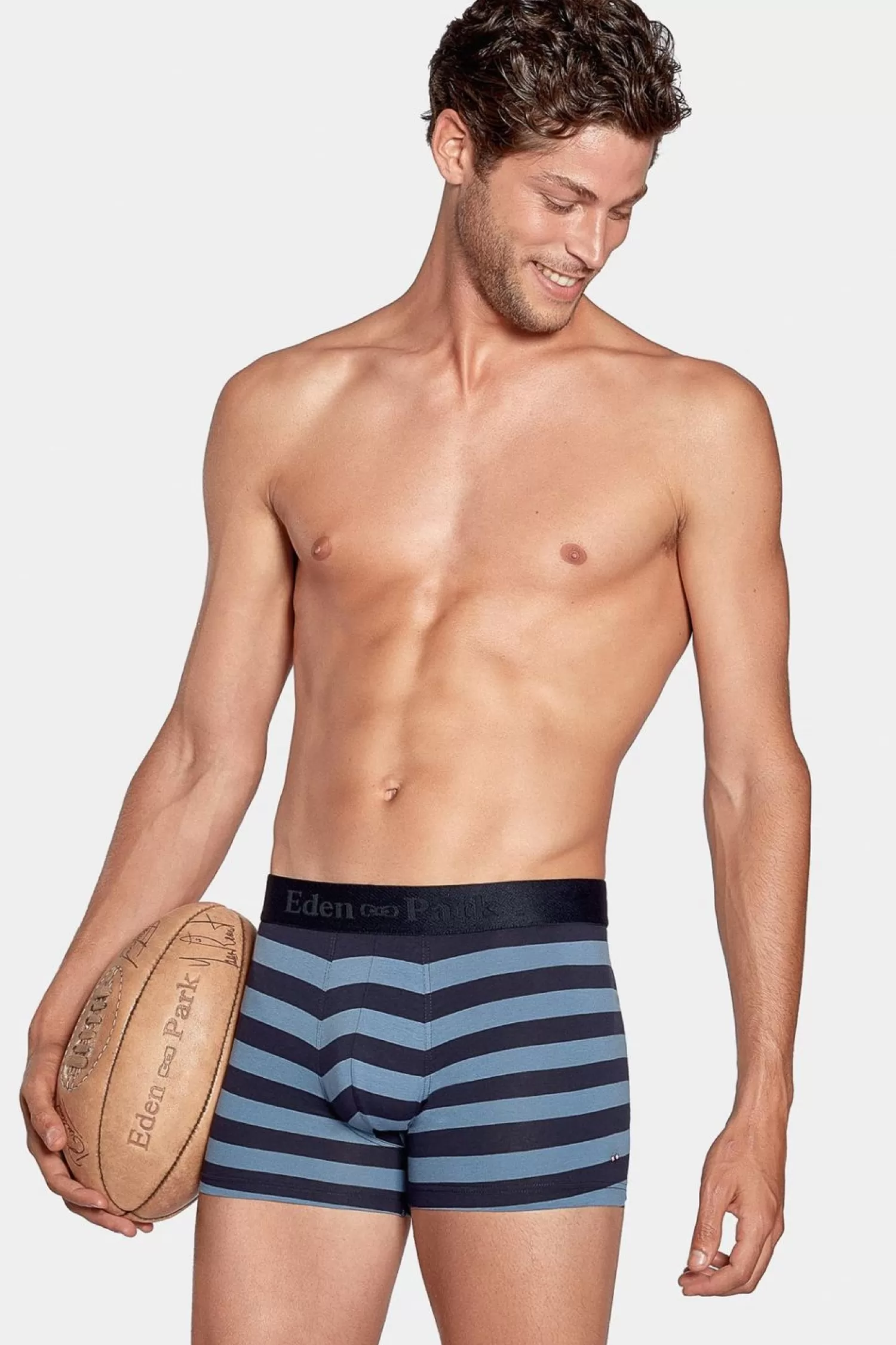 Eden Park Pack De 2 Boxers Bleu Marine Rayures Bleu Clair Et Uni-Homme Sous-Vêtements