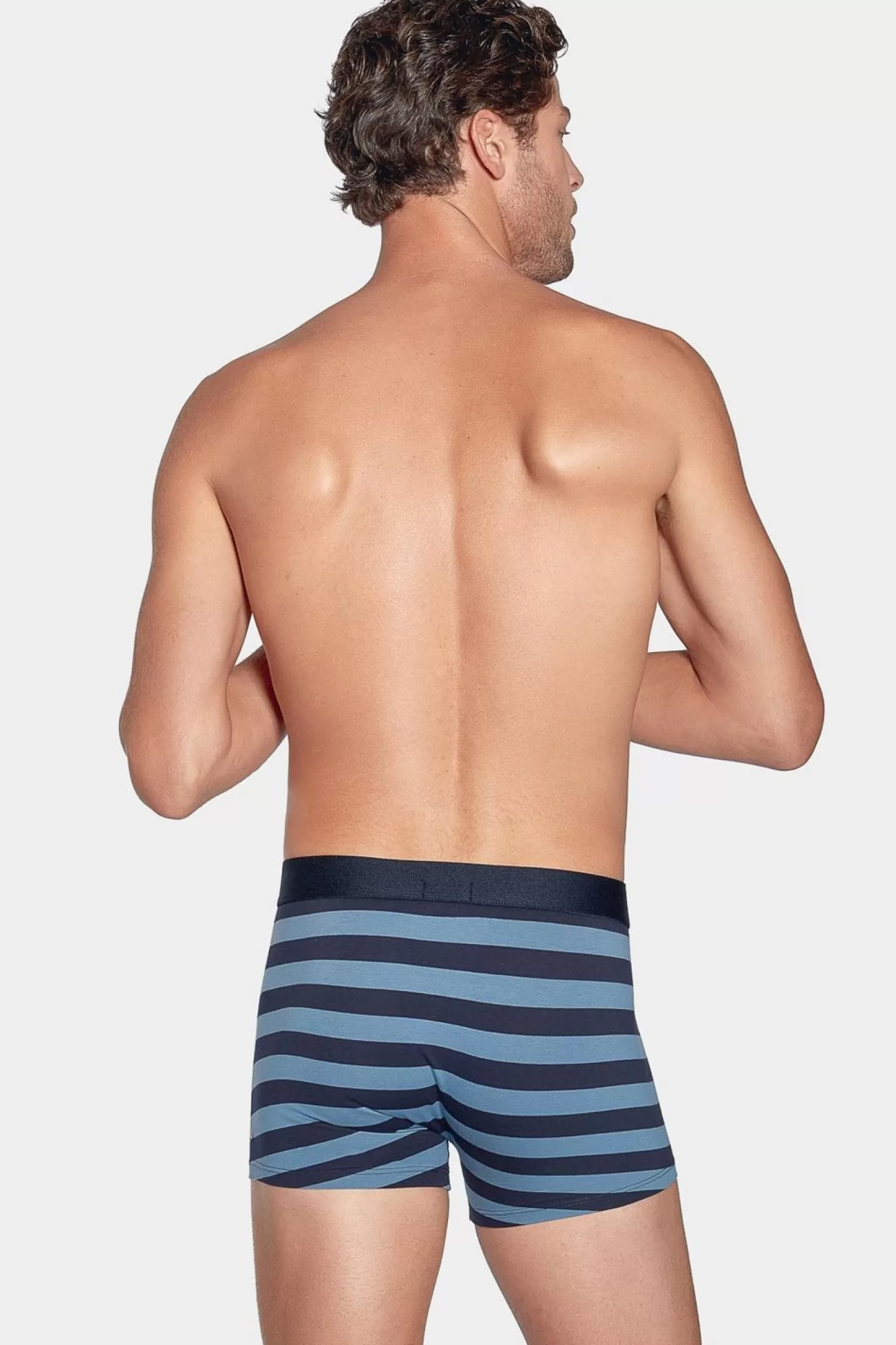Eden Park Pack De 2 Boxers Bleu Marine Rayures Bleu Clair Et Uni-Homme Sous-Vêtements