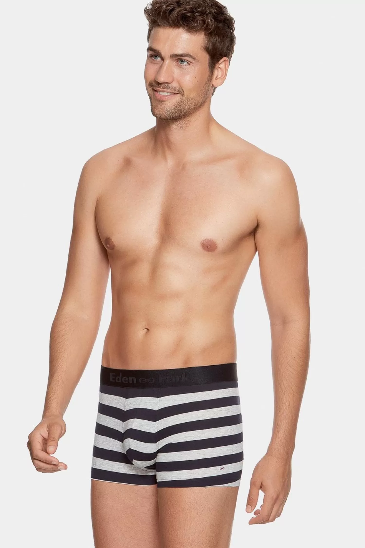 Eden Park Pack De 2 Boxers Bleu Marine Rayures Grise Et Uni-Homme Sous-Vêtements