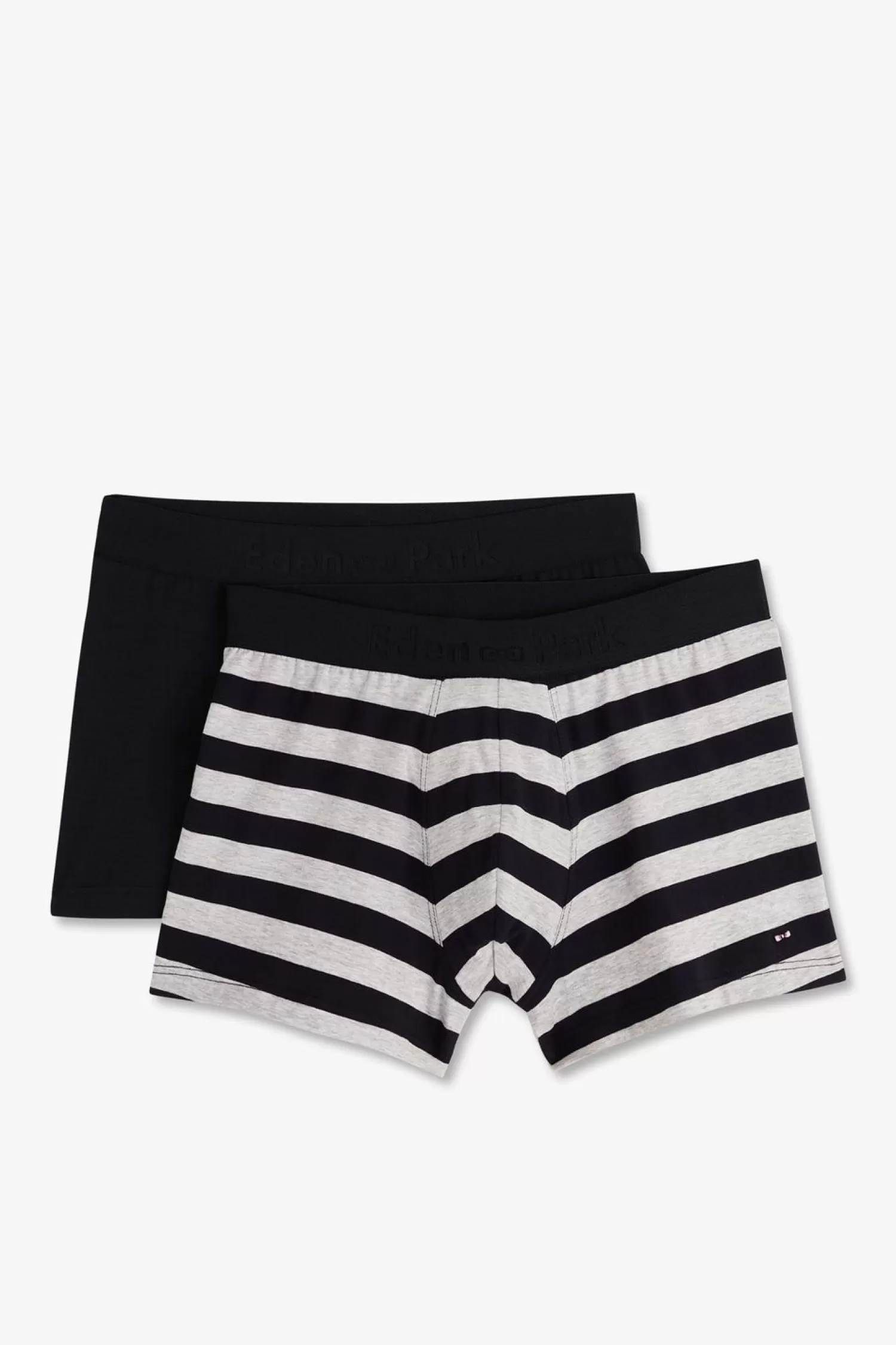 Eden Park Pack De 2 Boxers Bleu Marine Rayures Grise Et Uni-Homme Sous-Vêtements