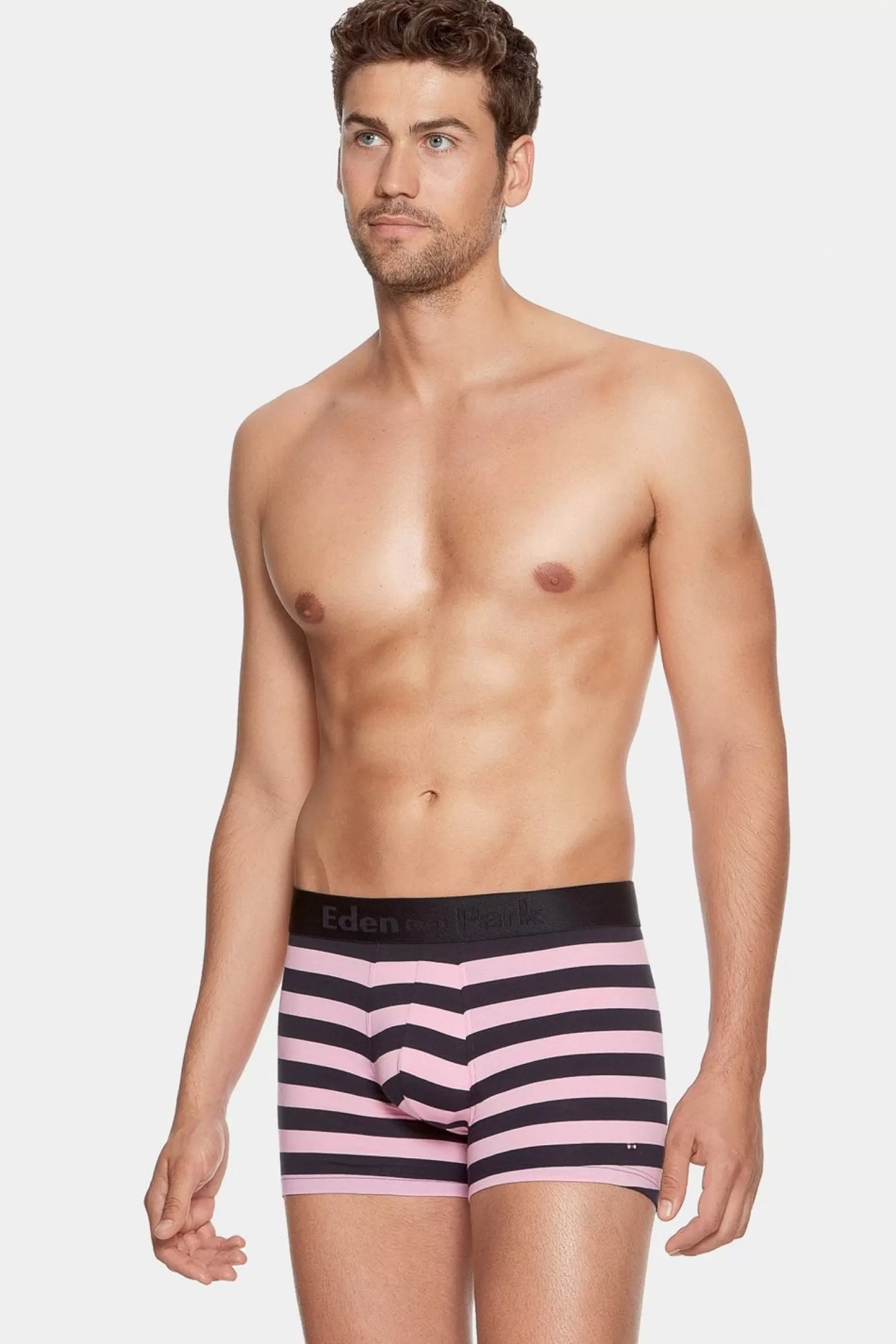 Eden Park Pack De 2 Boxers Bleu Marine Rayures Rose Et Uni-Homme Sous-Vêtements