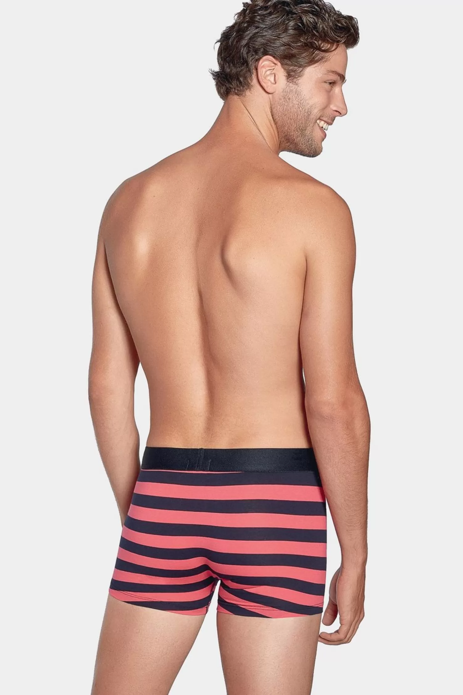 Eden Park Pack De 2 Boxers Bleu Marine Rayures Rose Et Uni-Homme Sous-Vêtements