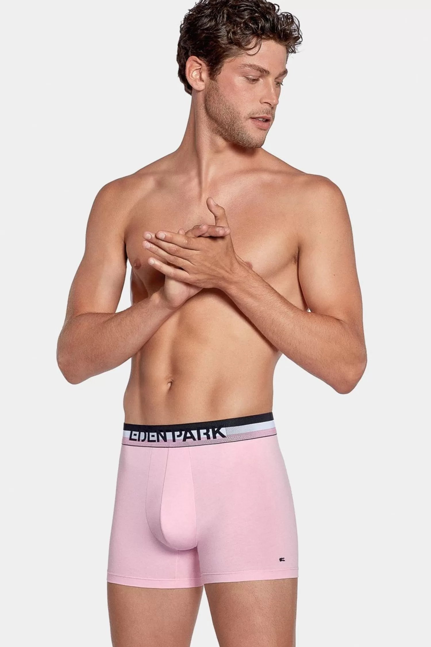 Eden Park Pack De 2 Boxers Rose Et Bleu Uni Ceinture Contrastante-Homme Sous-Vêtements