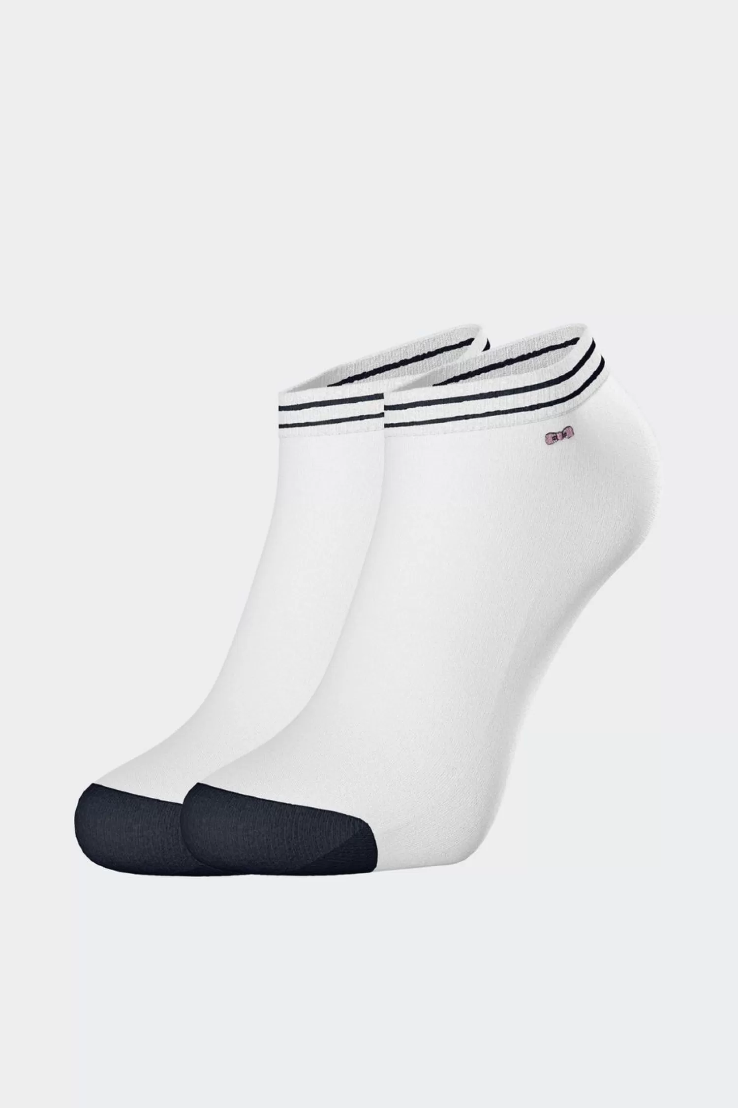 Eden Park Paire De Chaussettes Basses Blanches A Bords Marine En Coton Stretch-Homme Chaussettes