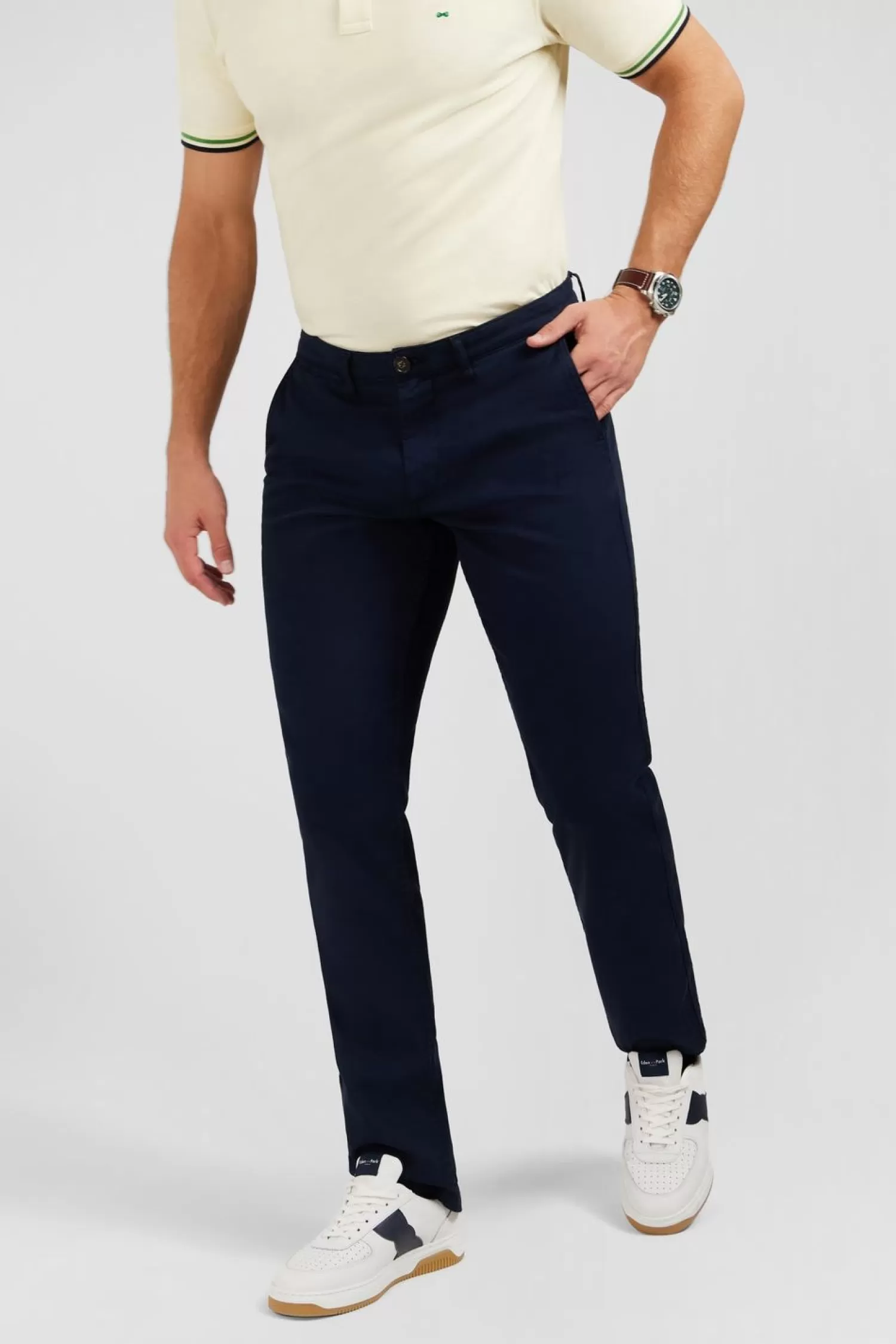 pantalon_chino_sans_plis_bleu_marine_2.webp Eden Park Pantalon Chino Sans Plis Bleu Marine-Homme Pantalons