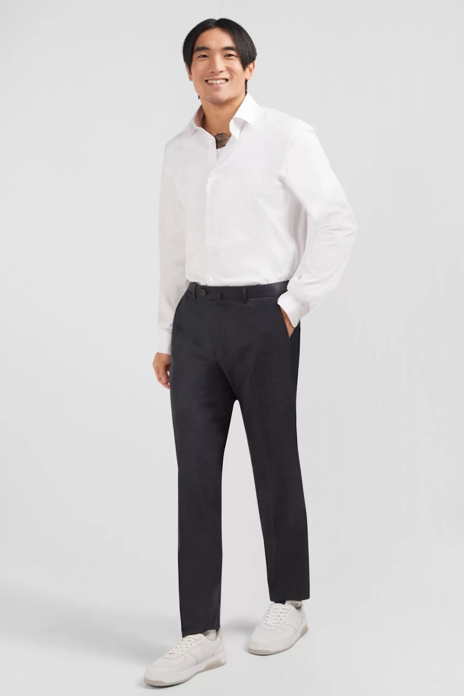 pantalon_regular_gris_en_laine_a_plis_casses_3.webp Eden Park Pantalon Regular Gris En Laine A Plis Casses-Homme Pantalons