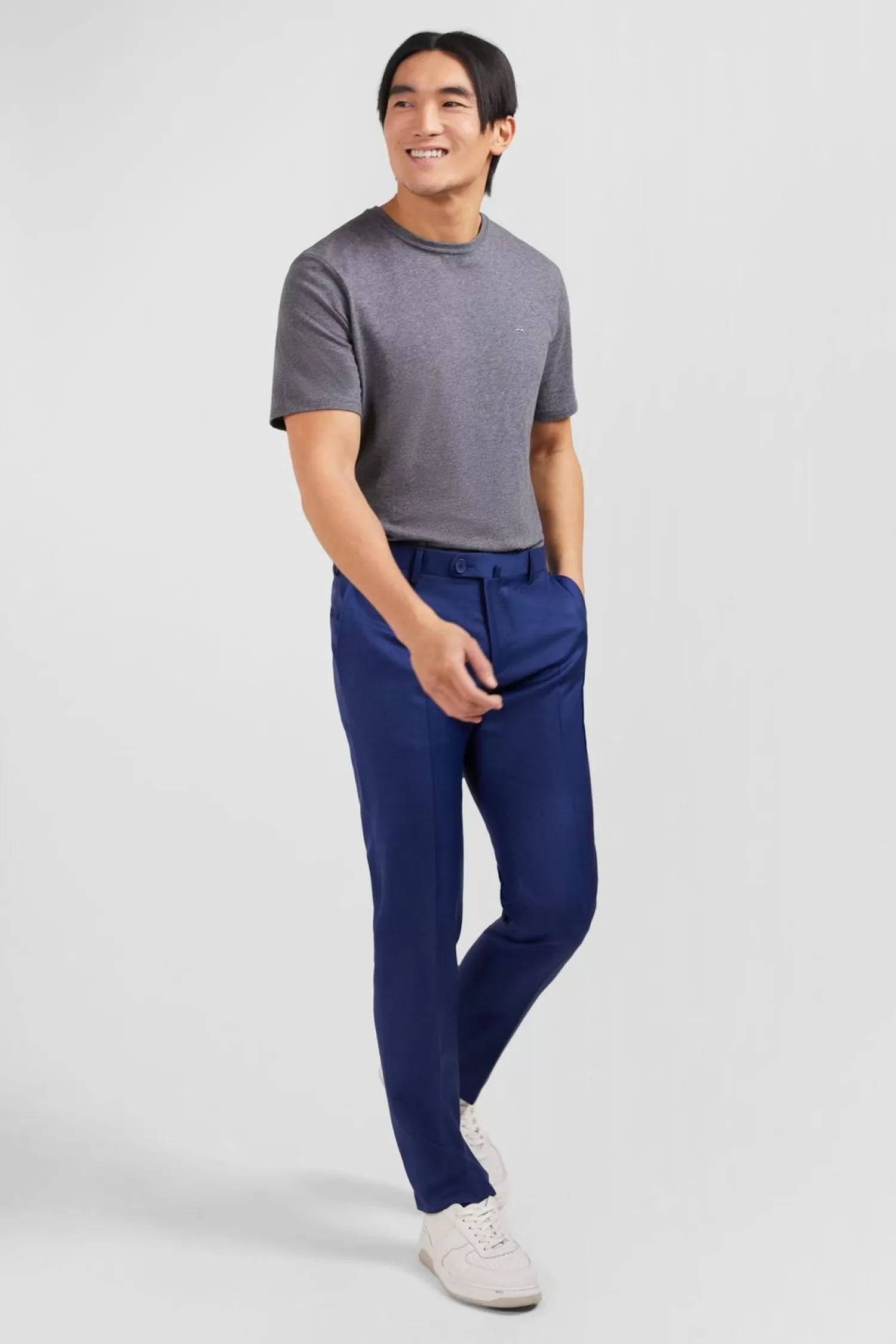 pantalon_slim_bleu_en_laine_a_plis_casses_3.webp Eden Park Pantalon Slim Bleu En Laine A Plis Casses-Homme Pantalons