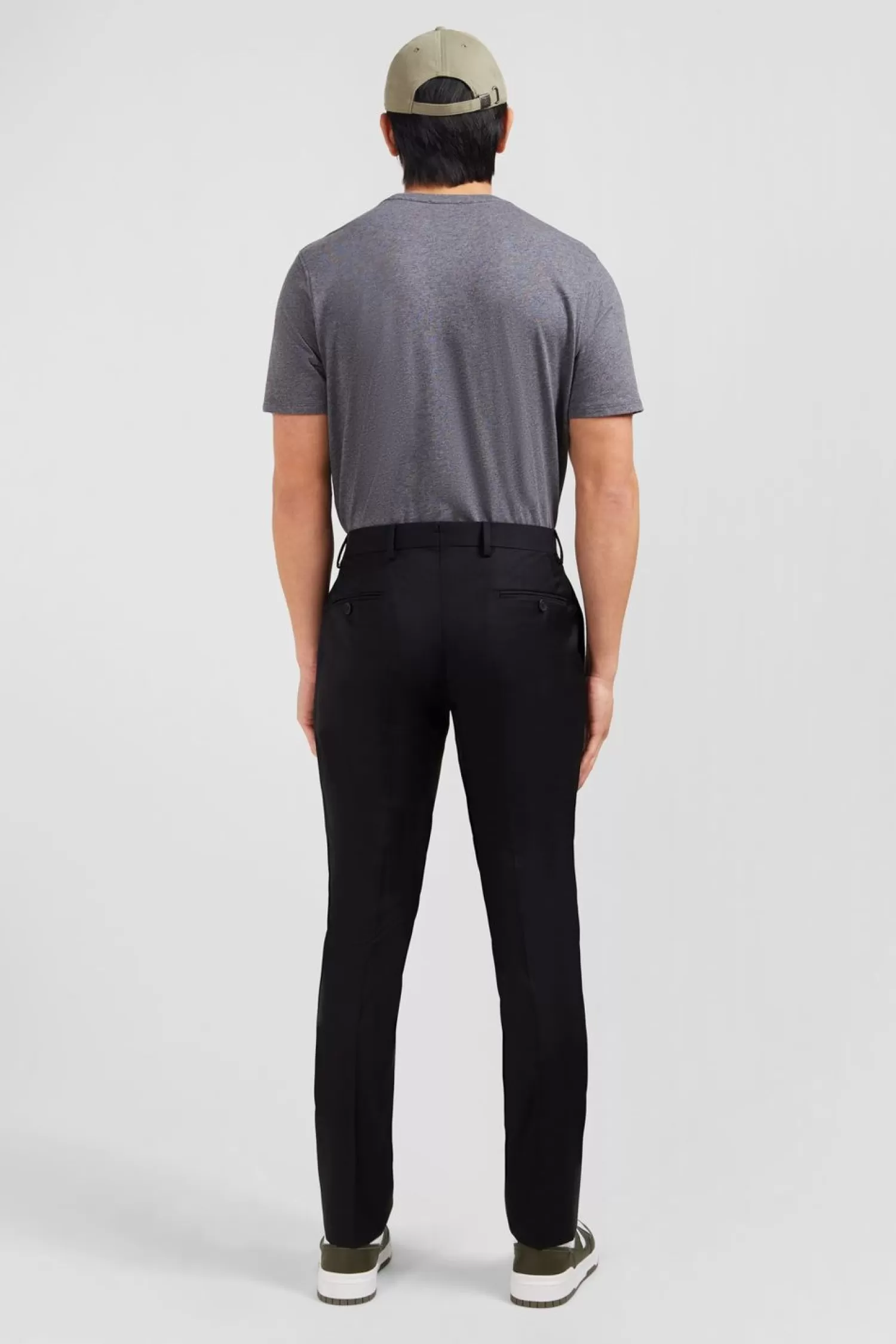 pantalon_slim_noir_en_laine_a_plis_casses_2.webp Eden Park Pantalon Slim Noir En Laine A Plis Casses-Homme Pantalons