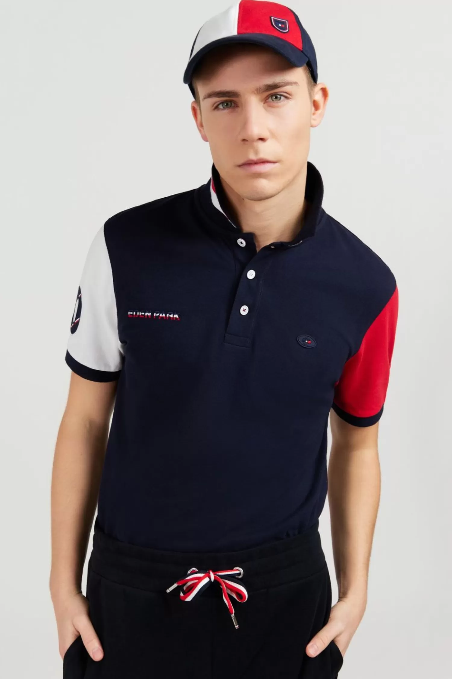 Eden Park Polo Colorblock Rouge En Coton Pique A Broderie Xv De France-Homme Polos