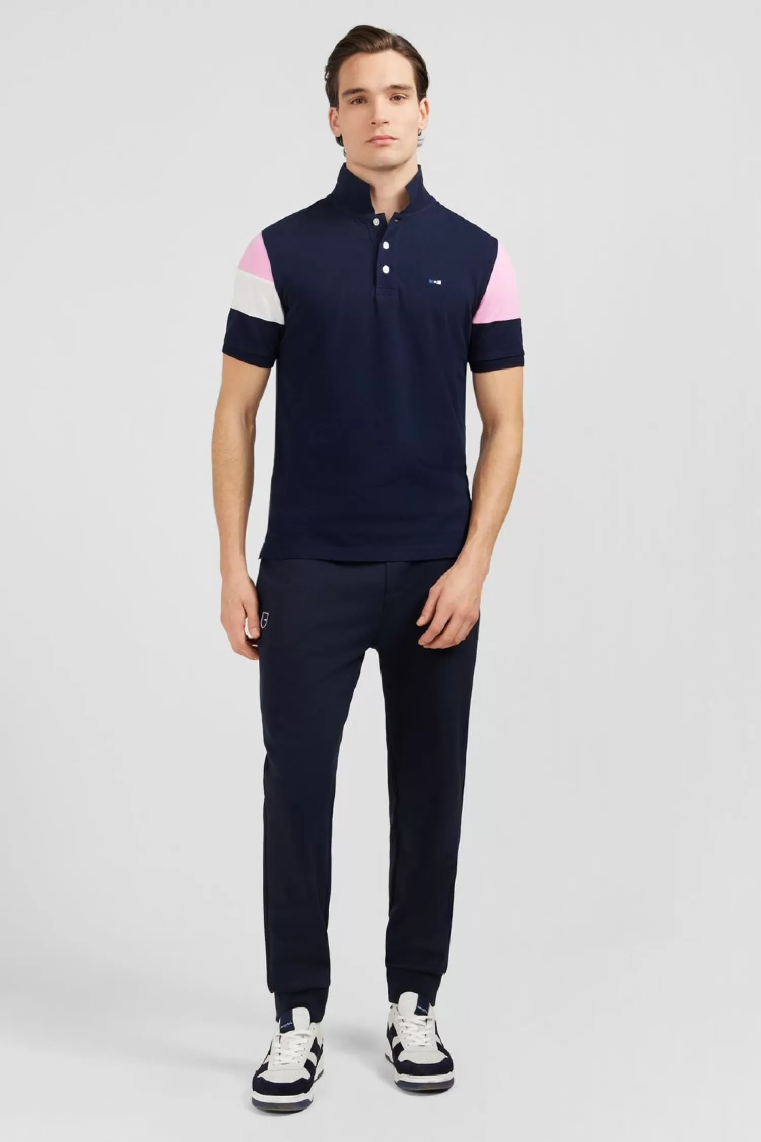 Eden Park Polo Manches Courtes Marine Tricolore En Pique Coton Details Noeuds-Homme Polos