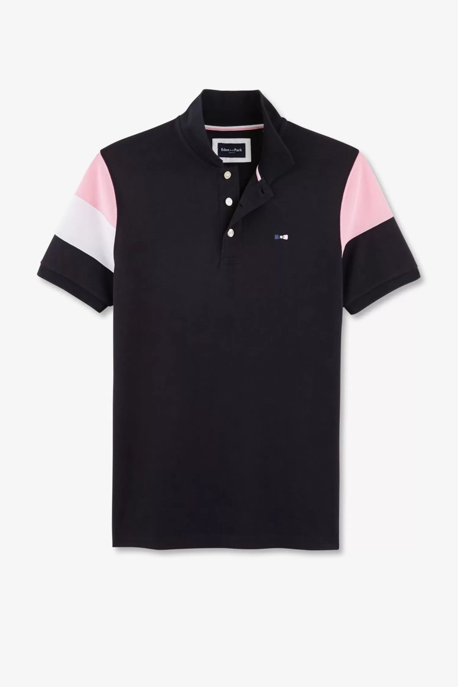 Eden Park Polo Manches Courtes Marine Tricolore En Pique Coton Details Noeuds-Homme Polos