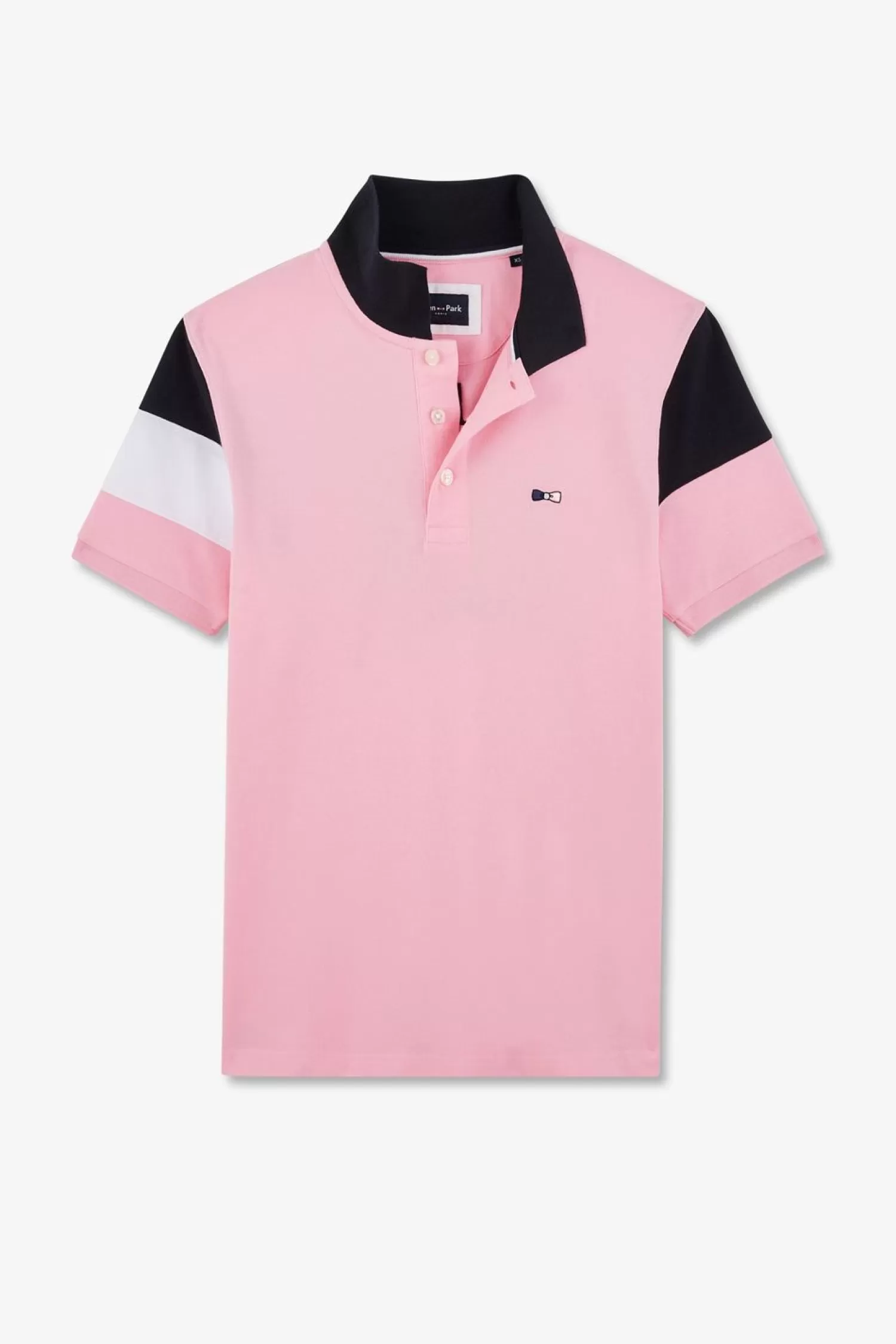 Eden Park Polo Manches Courtes Rose Tricolore En Pique Coton Details Noeuds-Homme Polos