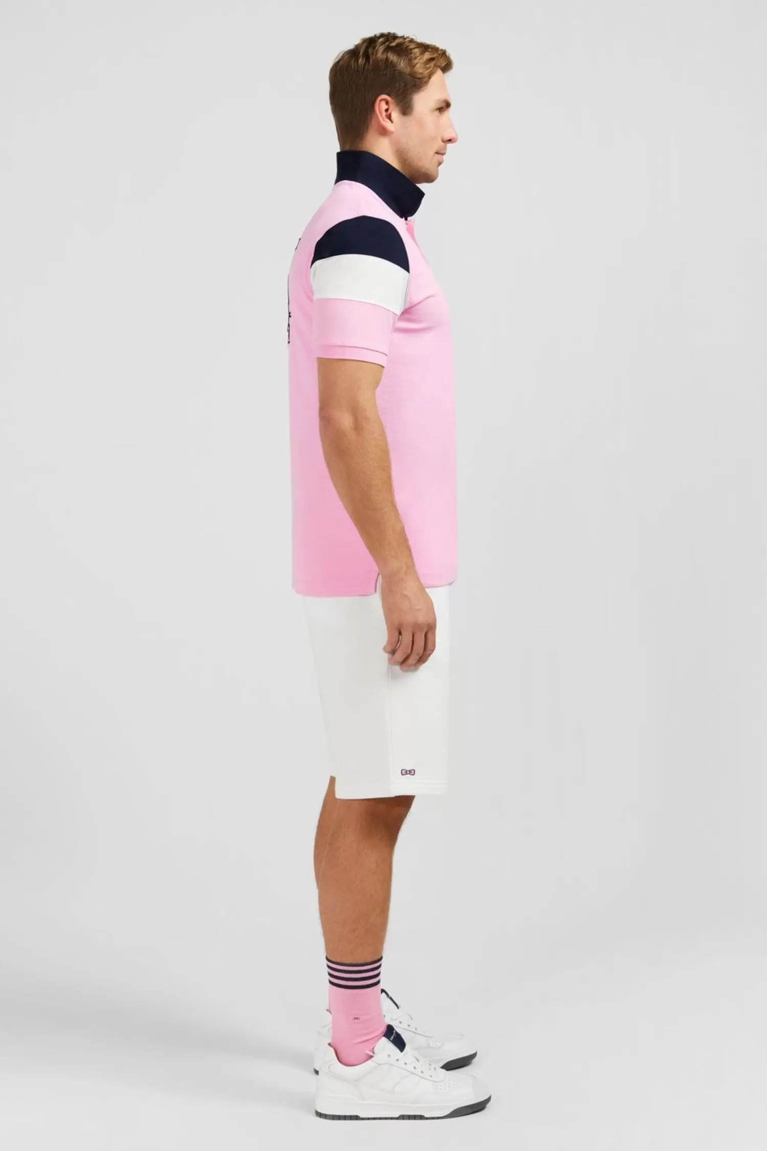 Eden Park Polo Manches Courtes Rose Tricolore En Pique Coton Details Noeuds-Homme Polos