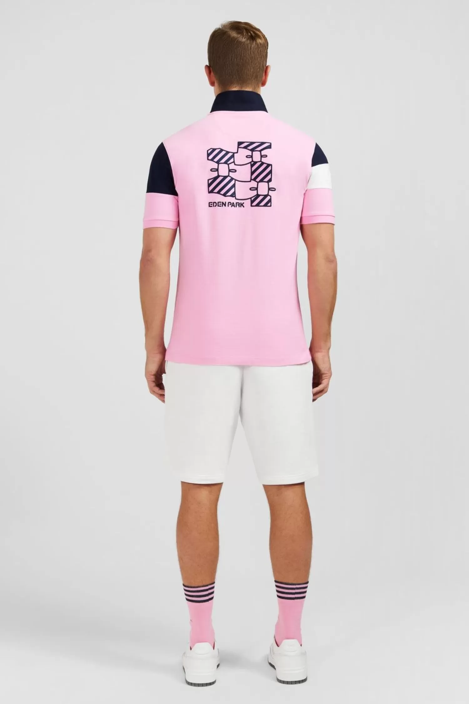 Eden Park Polo Manches Courtes Rose Tricolore En Pique Coton Details Noeuds-Homme Polos