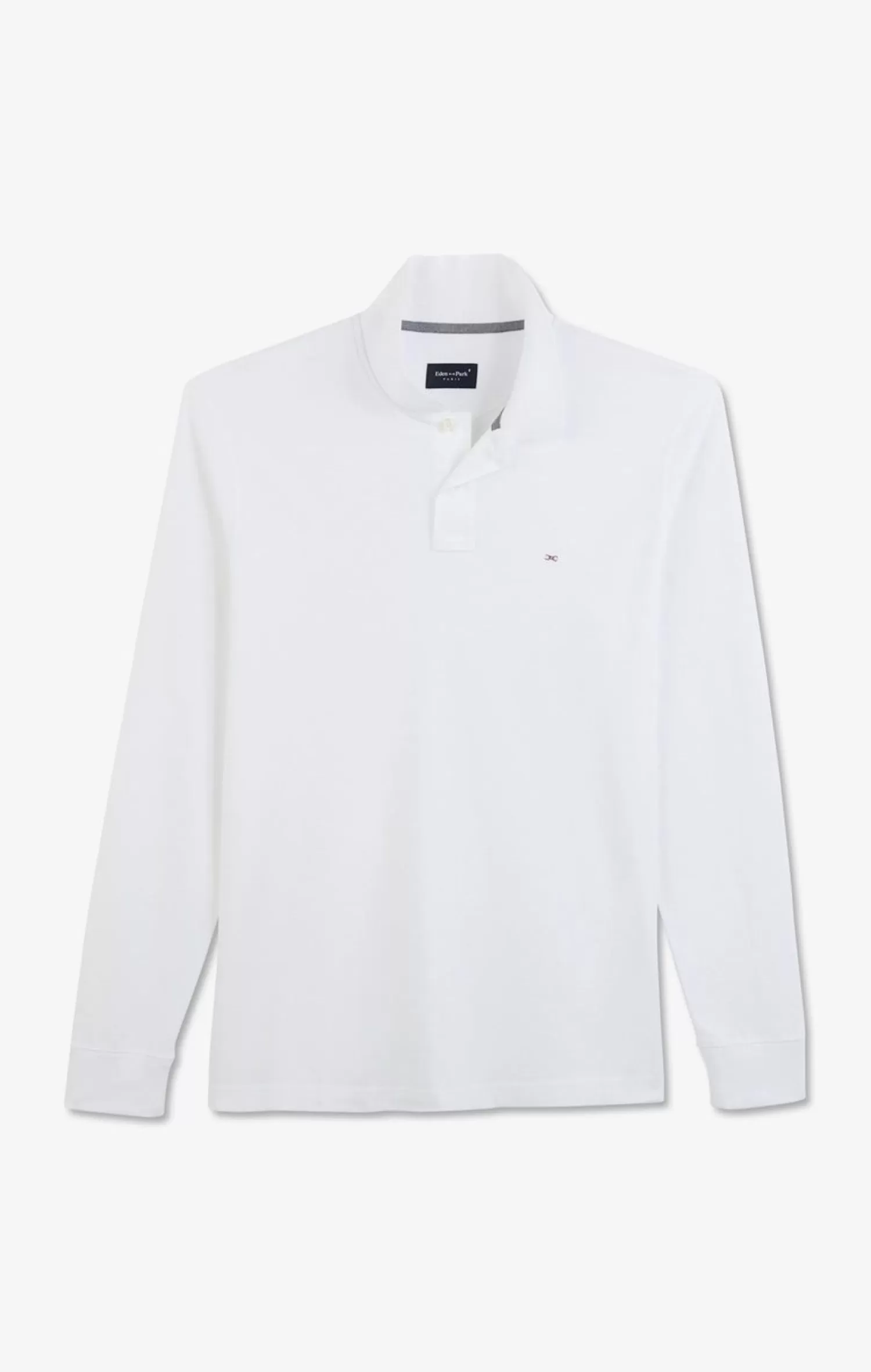 Eden Park Polo Manches Longues Blanc Uni En Pique De Coton Stretch-Homme Polos