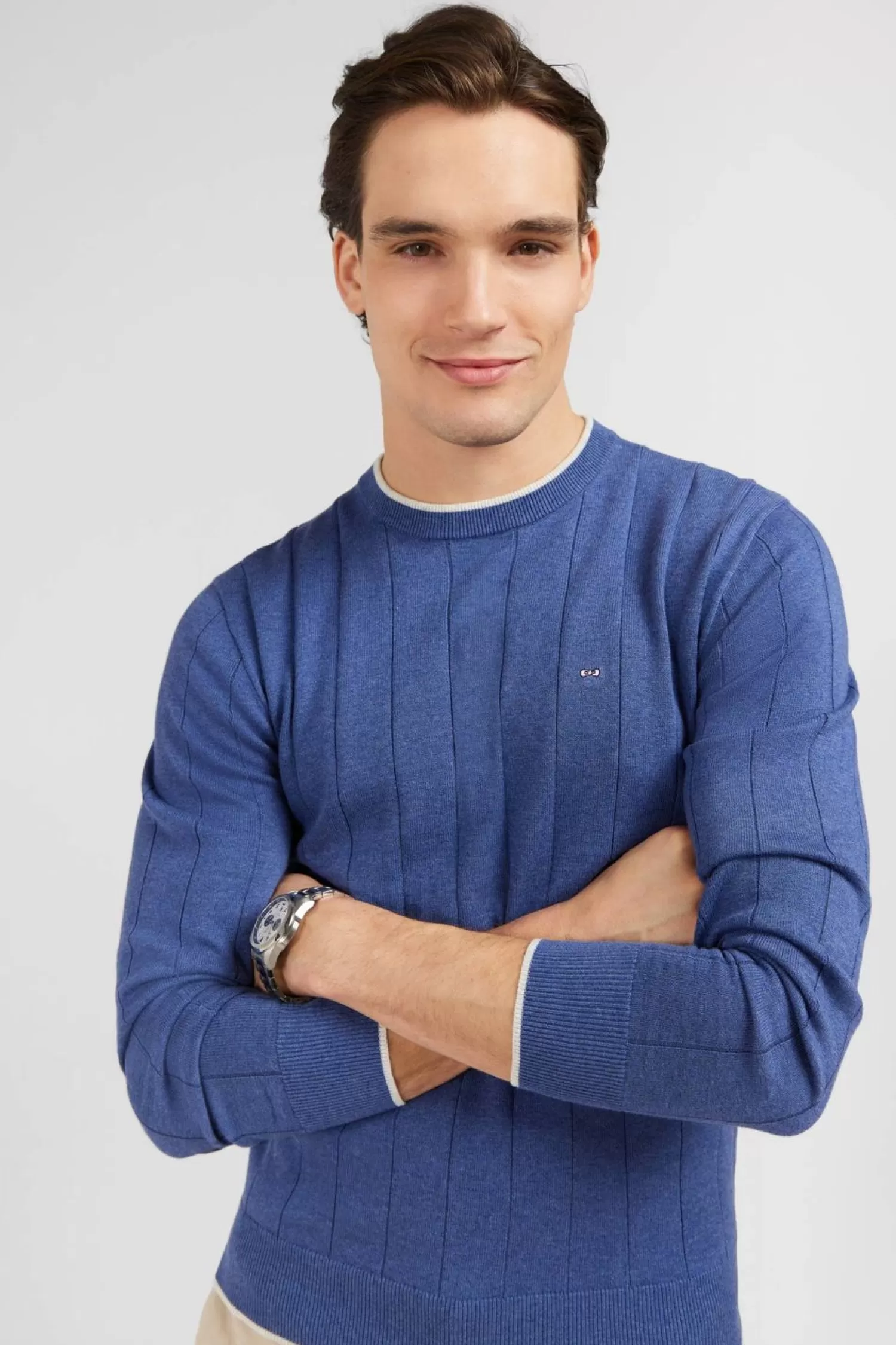 pull_bleu_maille_fantaisie_2.webp Eden Park Pull Bleu Maille Fantaisie-Homme Pulls