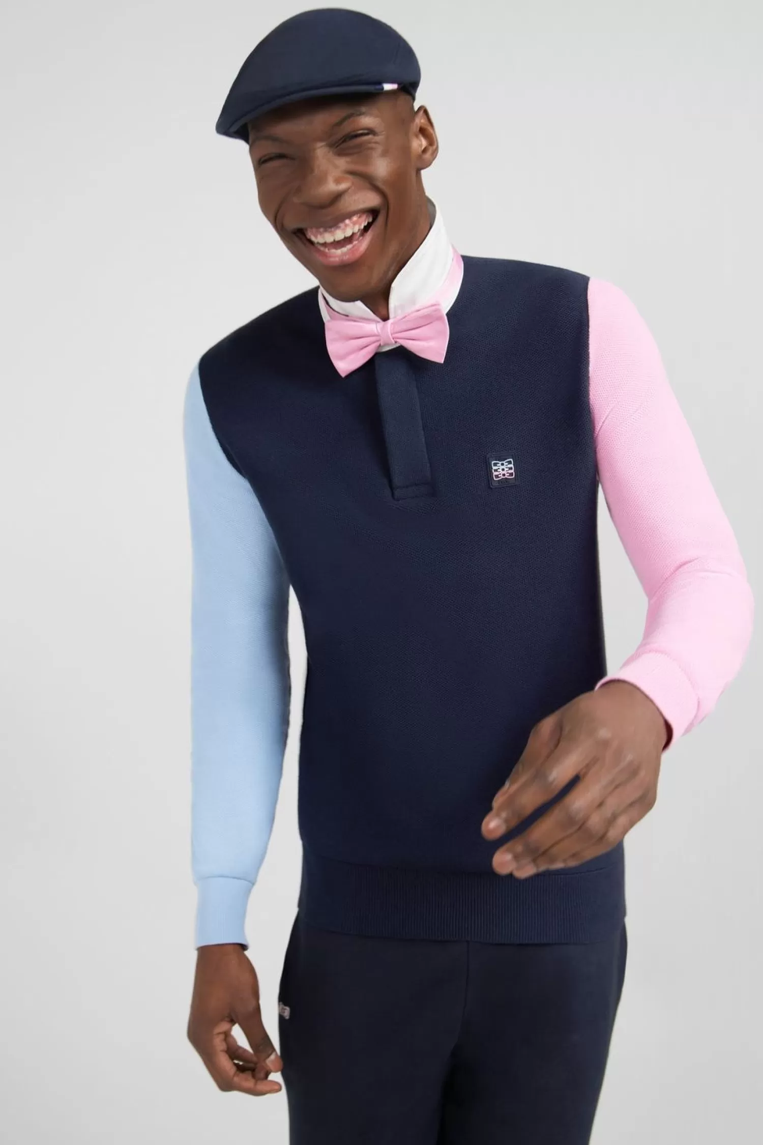 pull_colorblock_marine_a_col_maillot_en_coton_2.webp Eden Park Pull Colorblock Marine A Col Maillot En Coton-Homme Maillots De Rugby