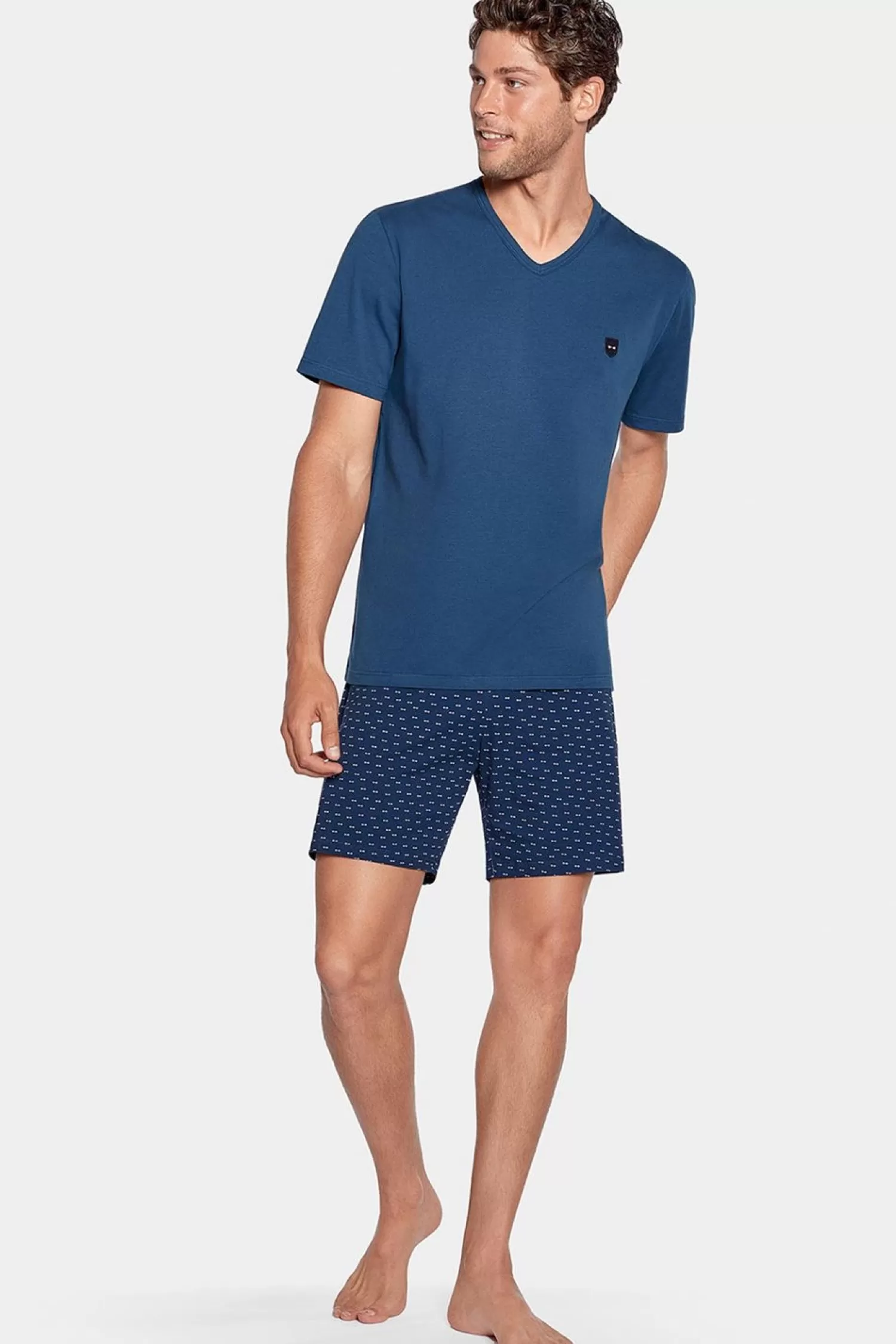 Eden Park Pyjama Court Bleu A Short Micro Motifs En Jersey Coton-Homme Pyjamas
