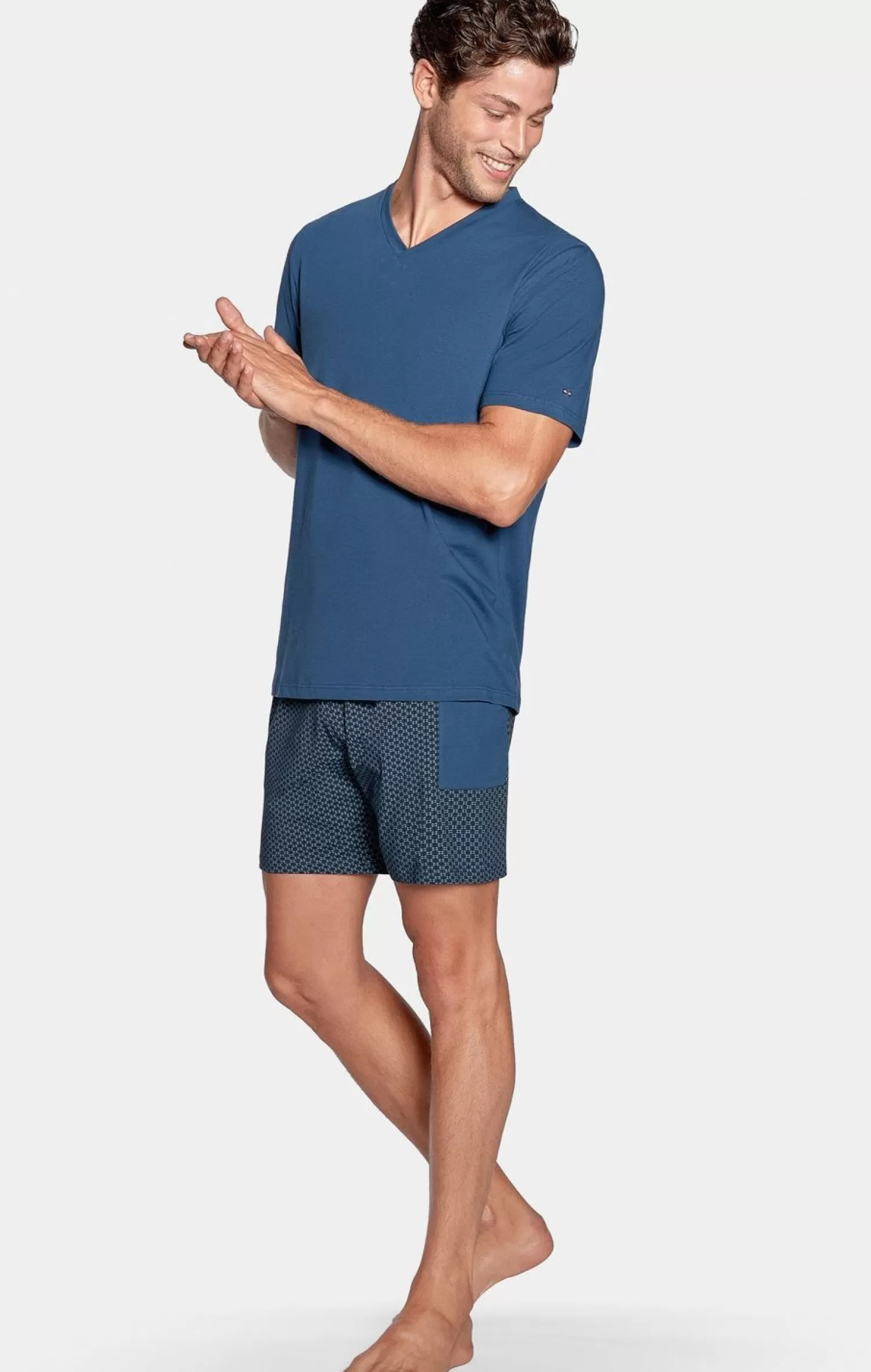 Eden Park Pyjama Court Bleu Short A Micro Motifs En Jersey Coton-Homme Pyjamas
