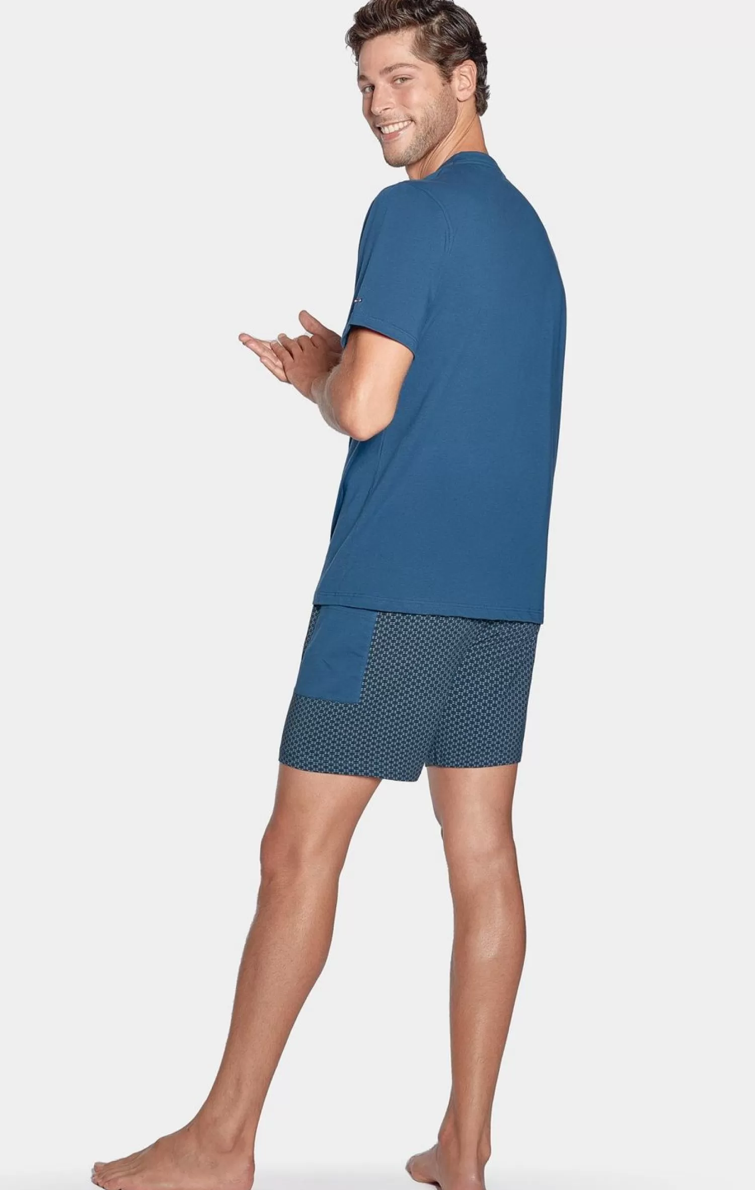 Eden Park Pyjama Court Bleu Short A Micro Motifs En Jersey Coton-Homme Pyjamas