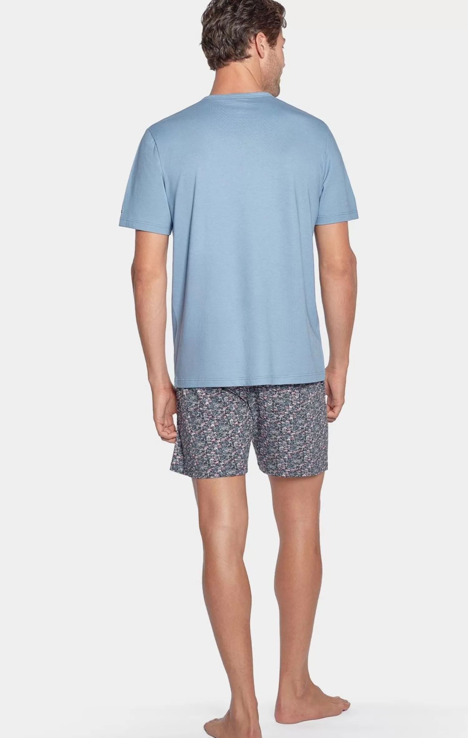 Eden Park Pyjama Court Ciel A Micro Motifs Fleurs En Jersey Coton-Homme Pyjamas